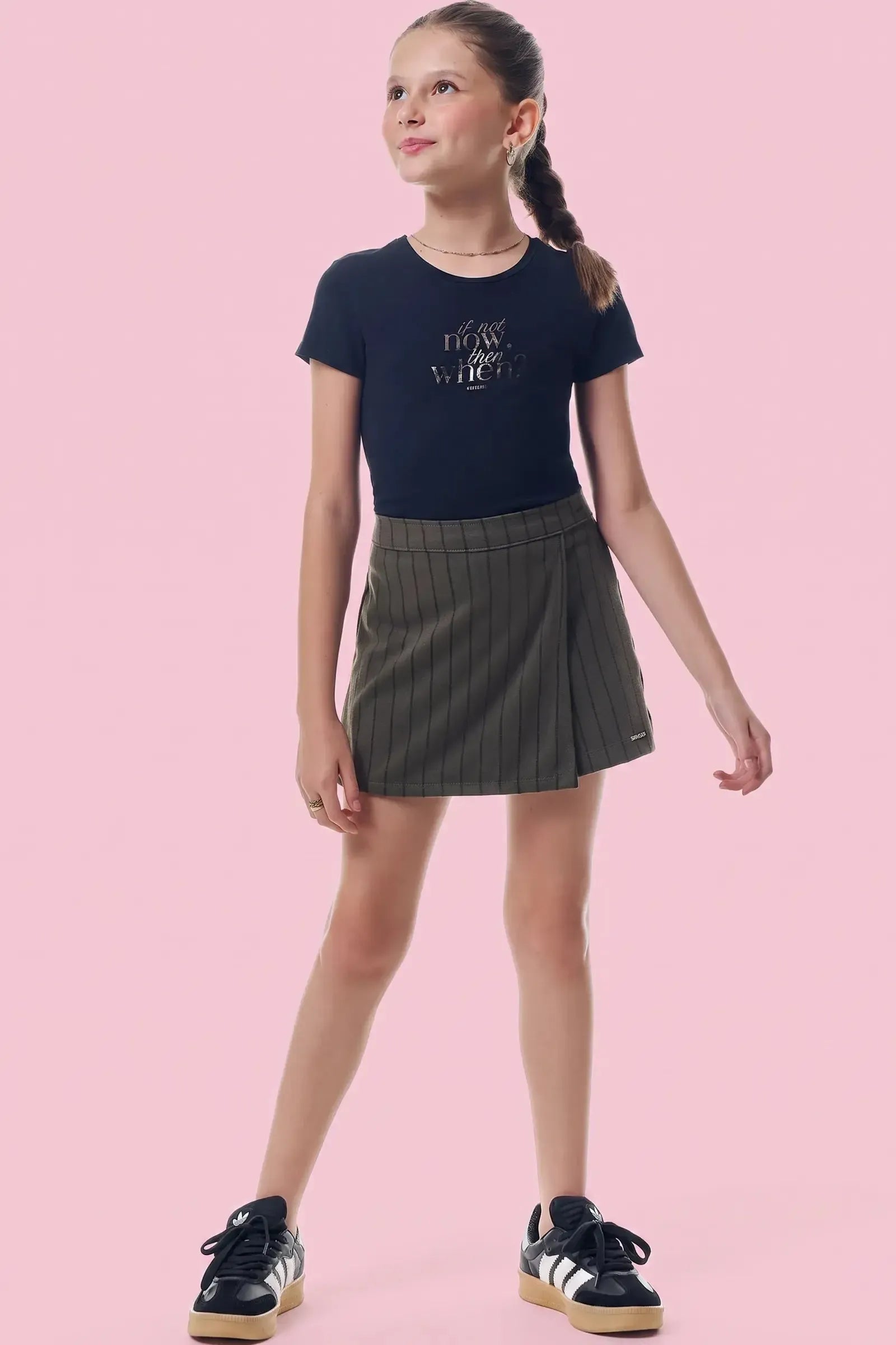 Conjunto de Blusa em Viscolycra e Short Saia em Malha Tailor Fio Tinto 95997 Vic&Vicky Teen Menina