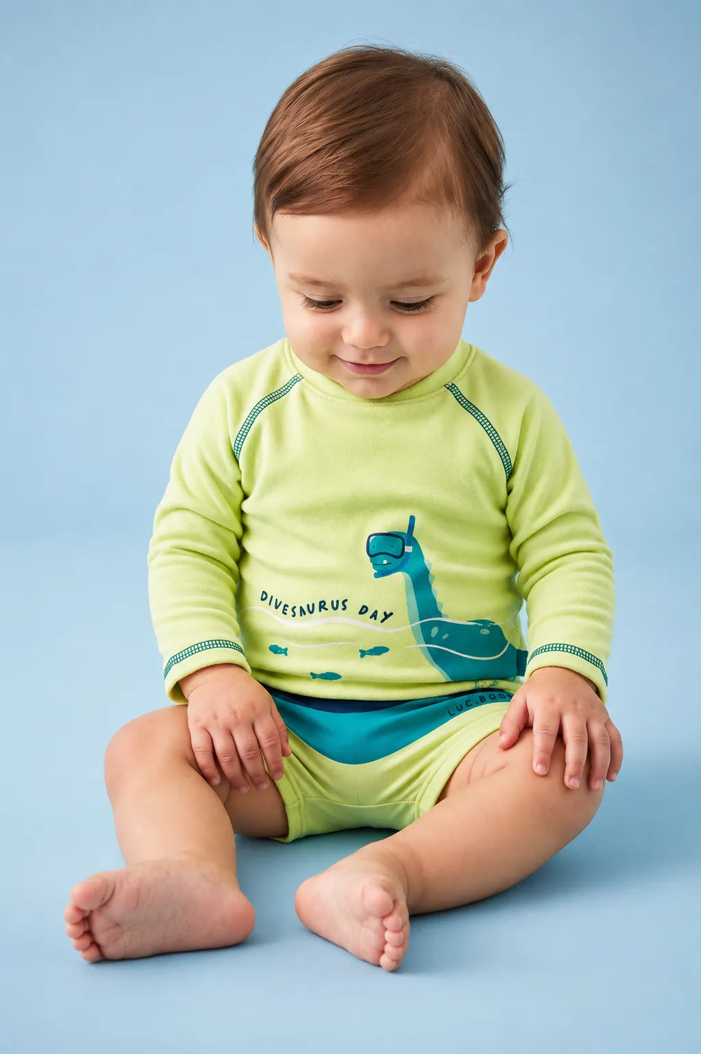 Conjunto de Camiseta e Sunga em Malha UV Dry com Proteção UV50+ 96063 LucBoo Bebê Menino