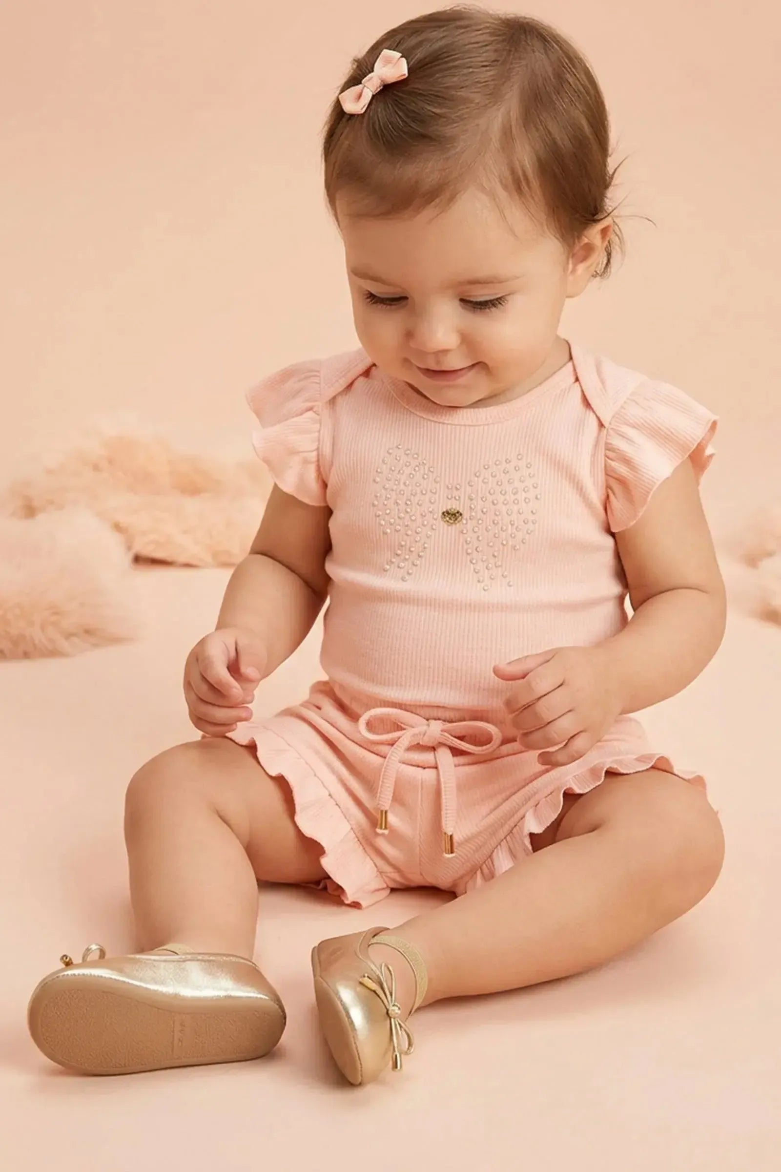 Conjunto de Body e Shorts em Canelado Liz 96897 Infanti Bebê Menina