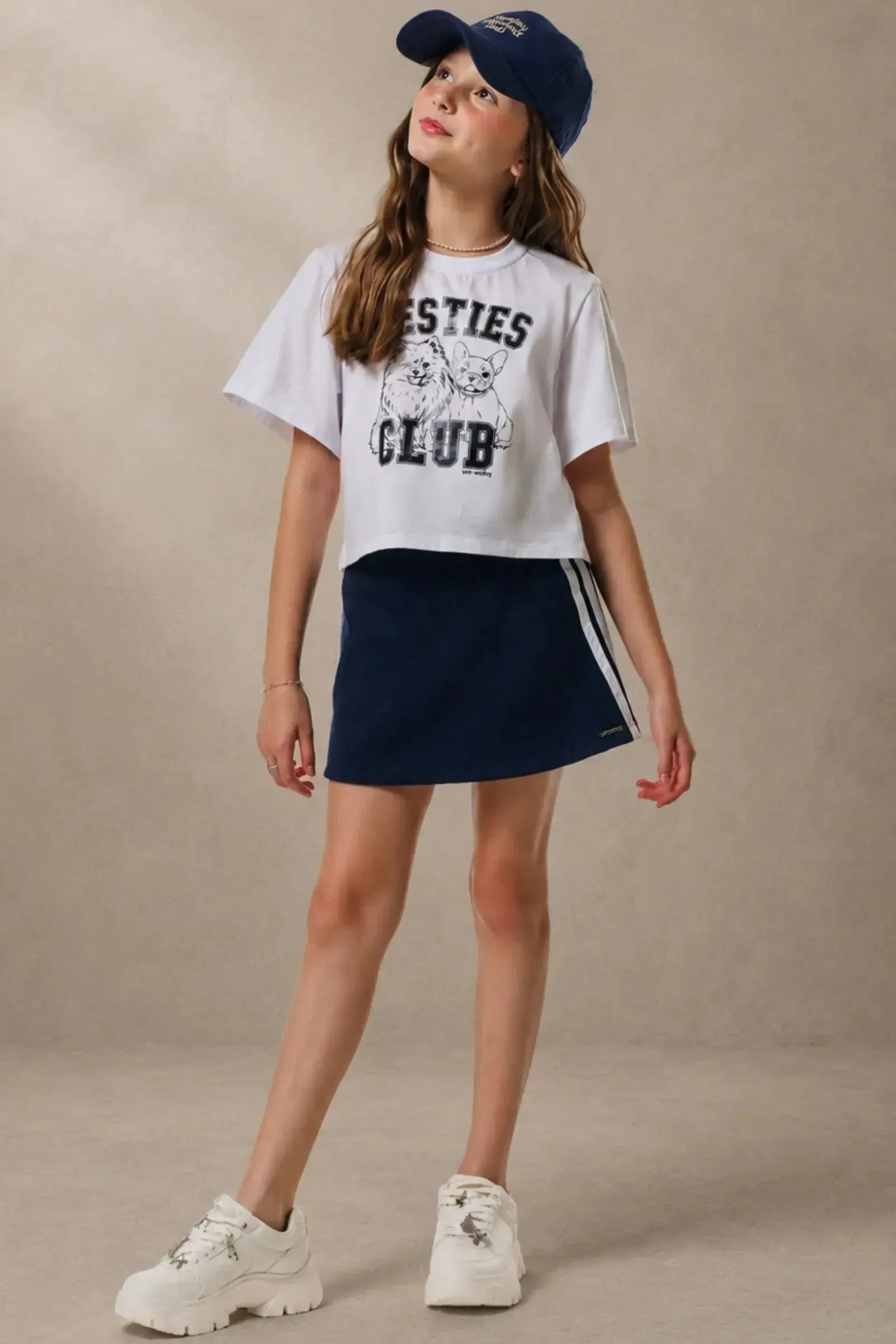 Conjunto de Blusa em Meia Malha e Saia em Soft Line com Shorts Embutido 96912 Vic&Vicky Teen Menina