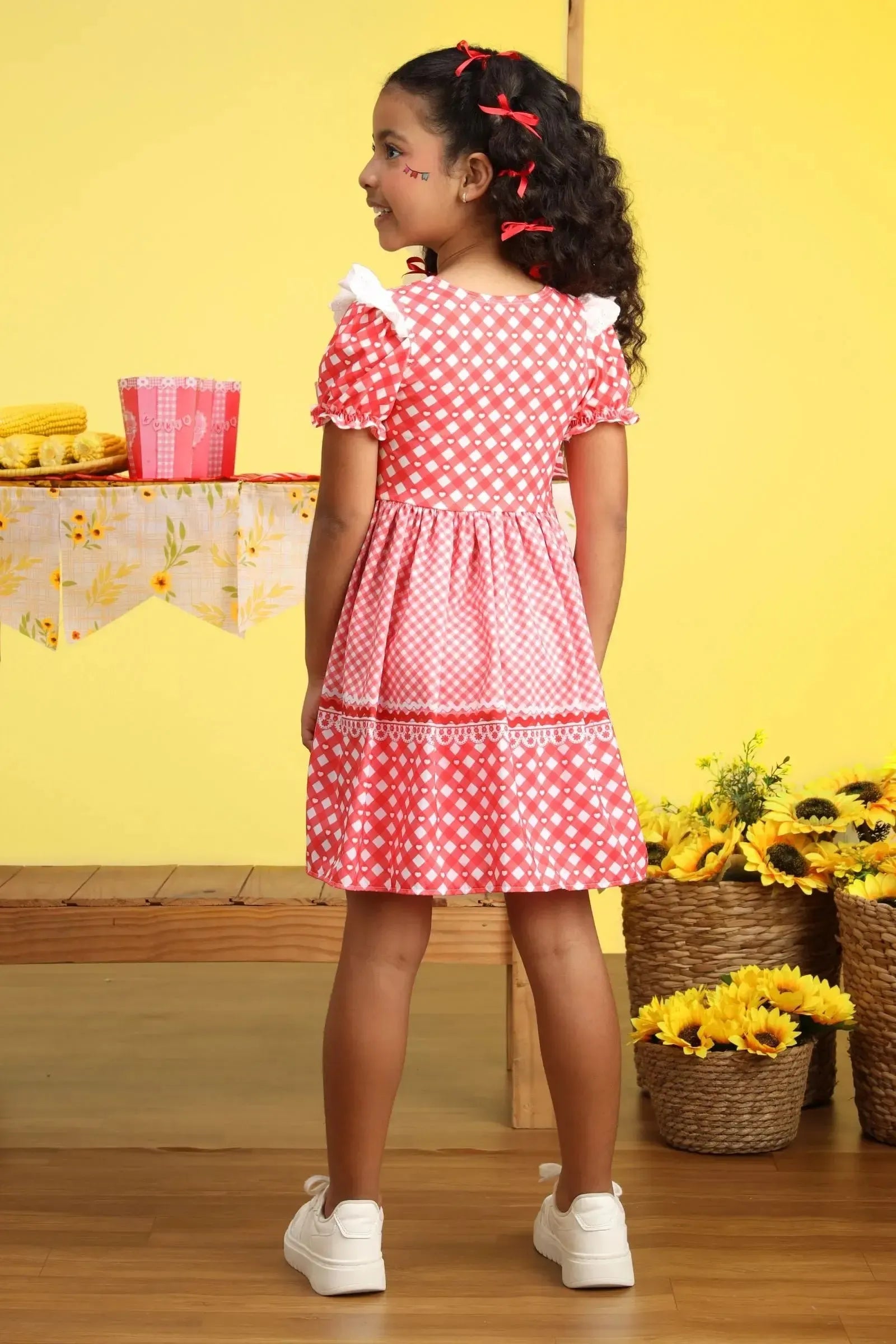 Vestido Junino Maça Do Amor em Malha Power e Nylon Kukiê 97821 Kukiê Infantil Menina