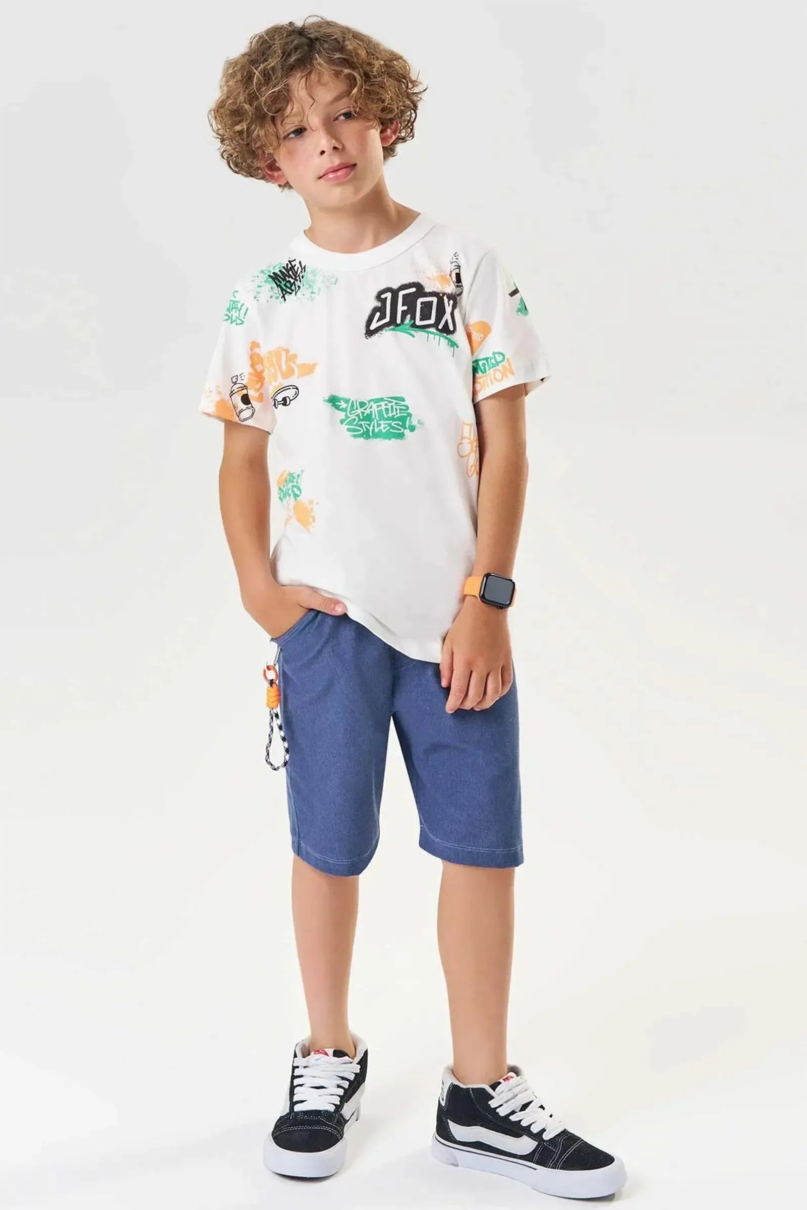 Bermuda em Cotton Jeans com Elastano 84127 Johnny Fox Teen Menino