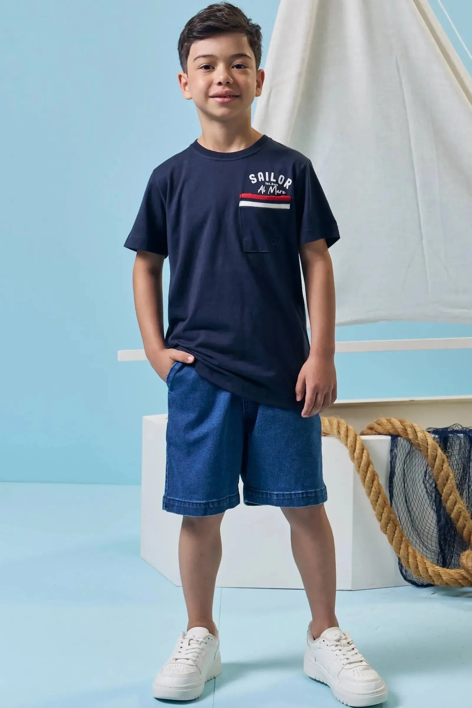 Bermuda em Jeans Guga com Elastano 95409 LucBoo Infantil Menino