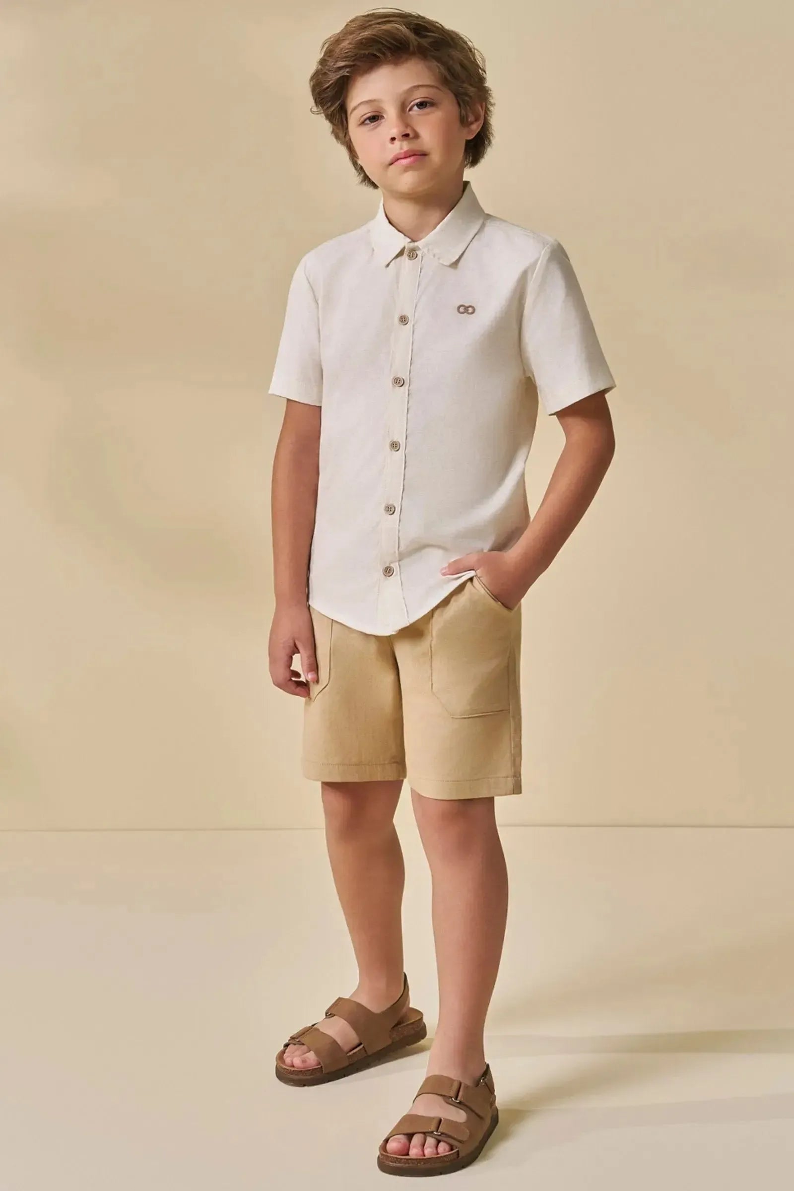 Bermuda em Linho Santorine com Elastano 95667 LucBoo Infantil Menino