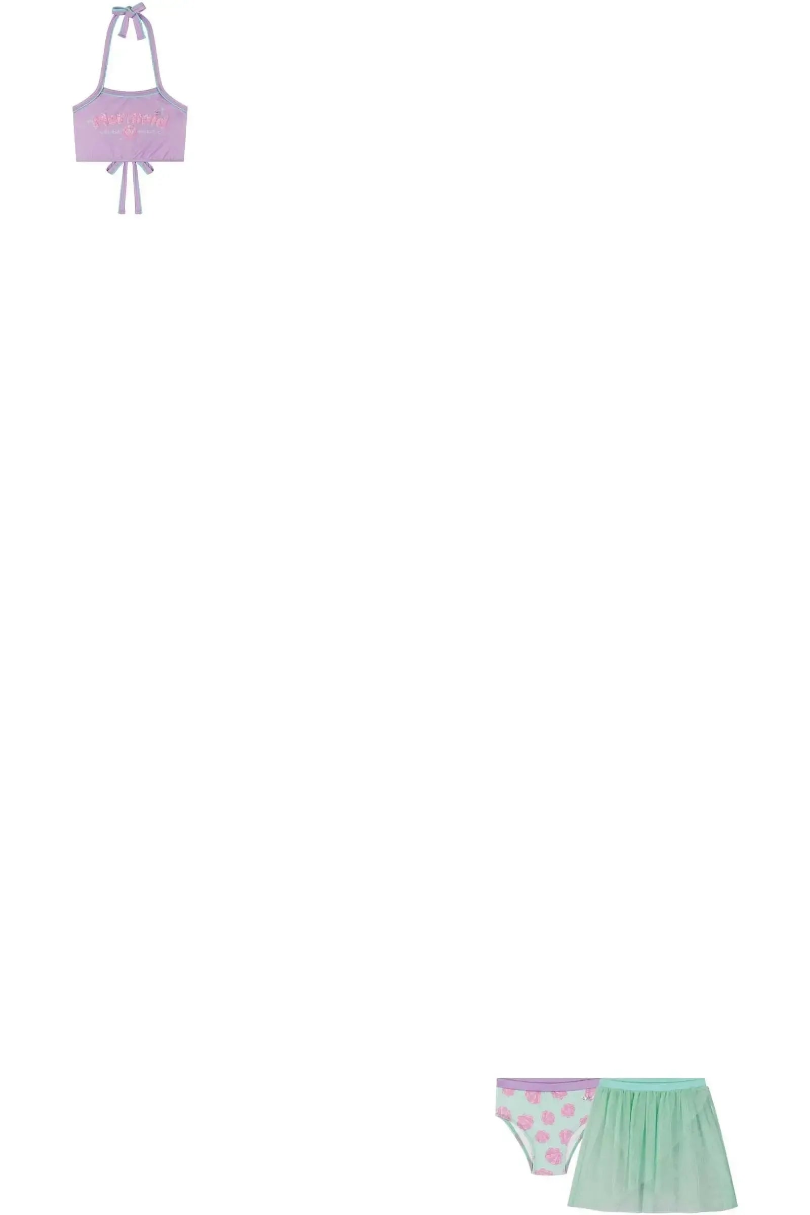 Biquíni em Malha com Proteção UV50+ e Saia em Tule 83691 Kukiê Infantil Menina