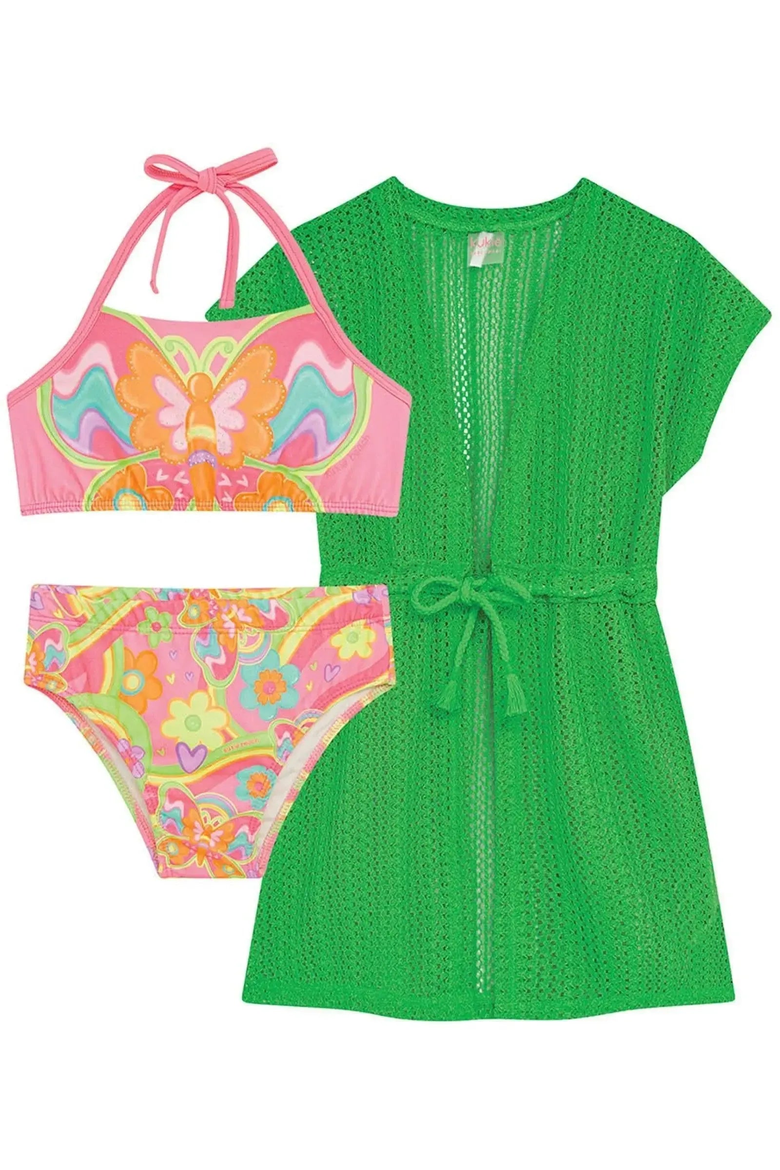 Biquíni em Malha com Proteção UV50+ e Saída de Praia em Malha Tricot 93049 Kukiê Infantil Menina