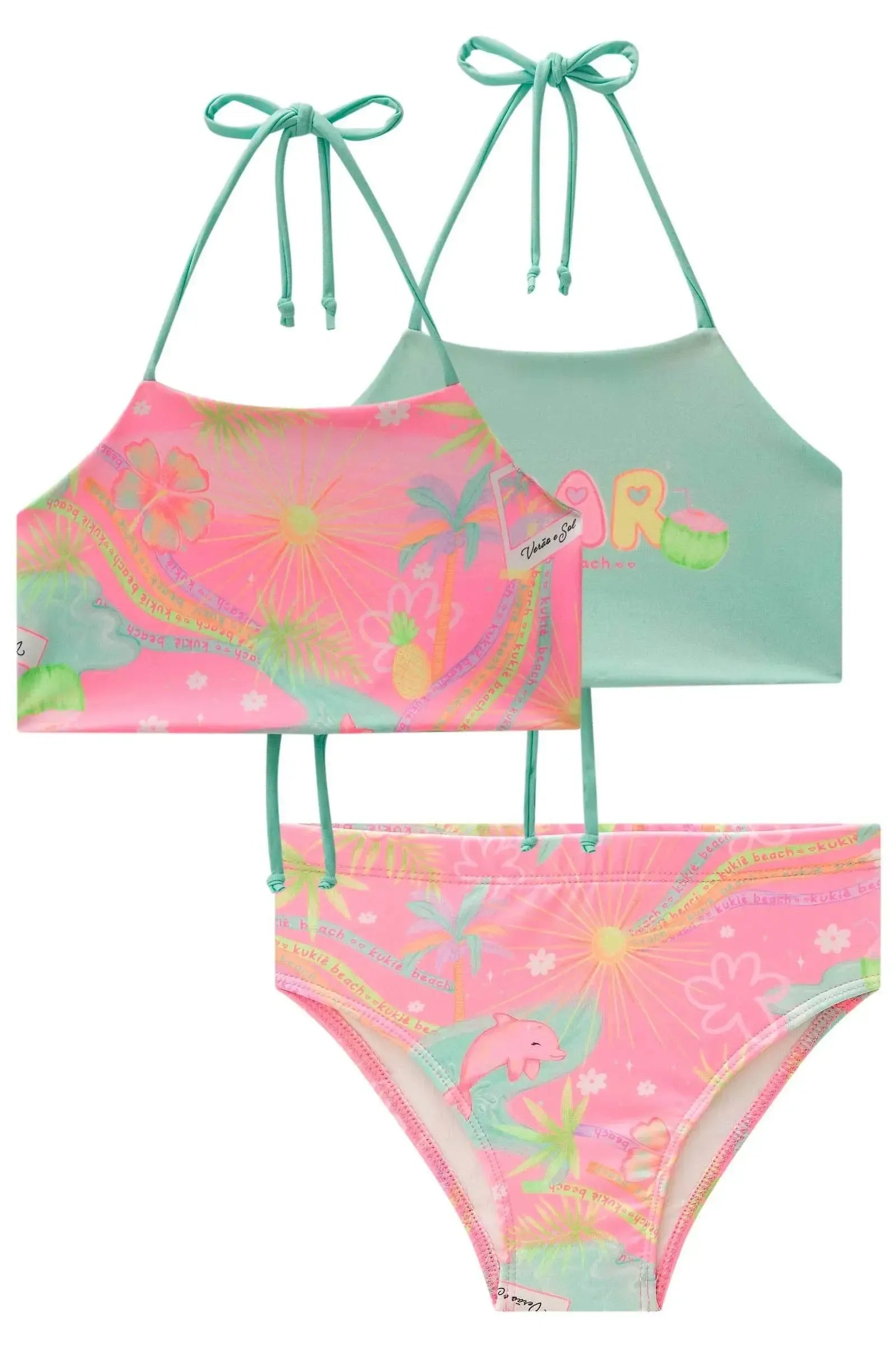 Biquíni em Malha com Proteção UV50+ (Parte Superior Reversível) 99196 Kukiê Infantil Menina