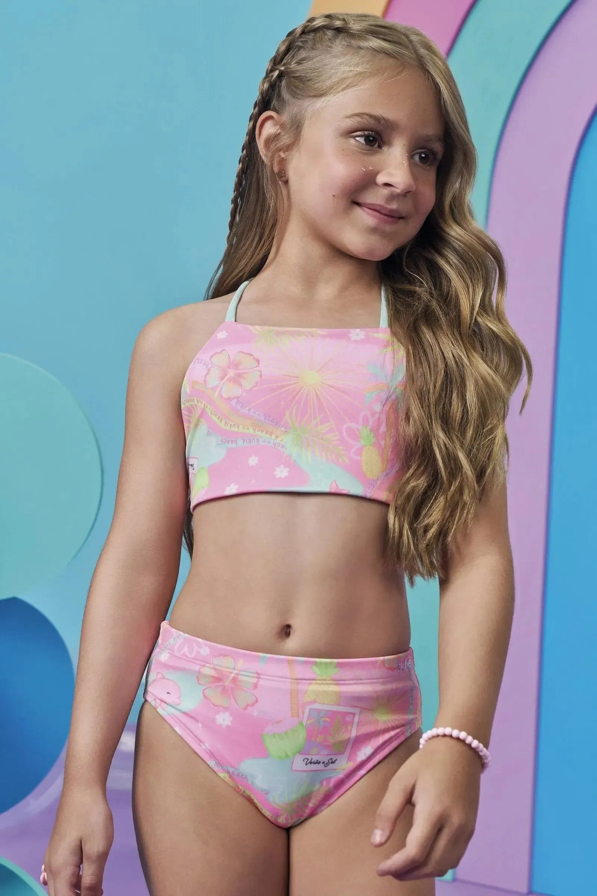 Biquíni em Malha com Proteção UV50+ (Parte Superior Reversível) 99196 Kukiê Infantil Menina