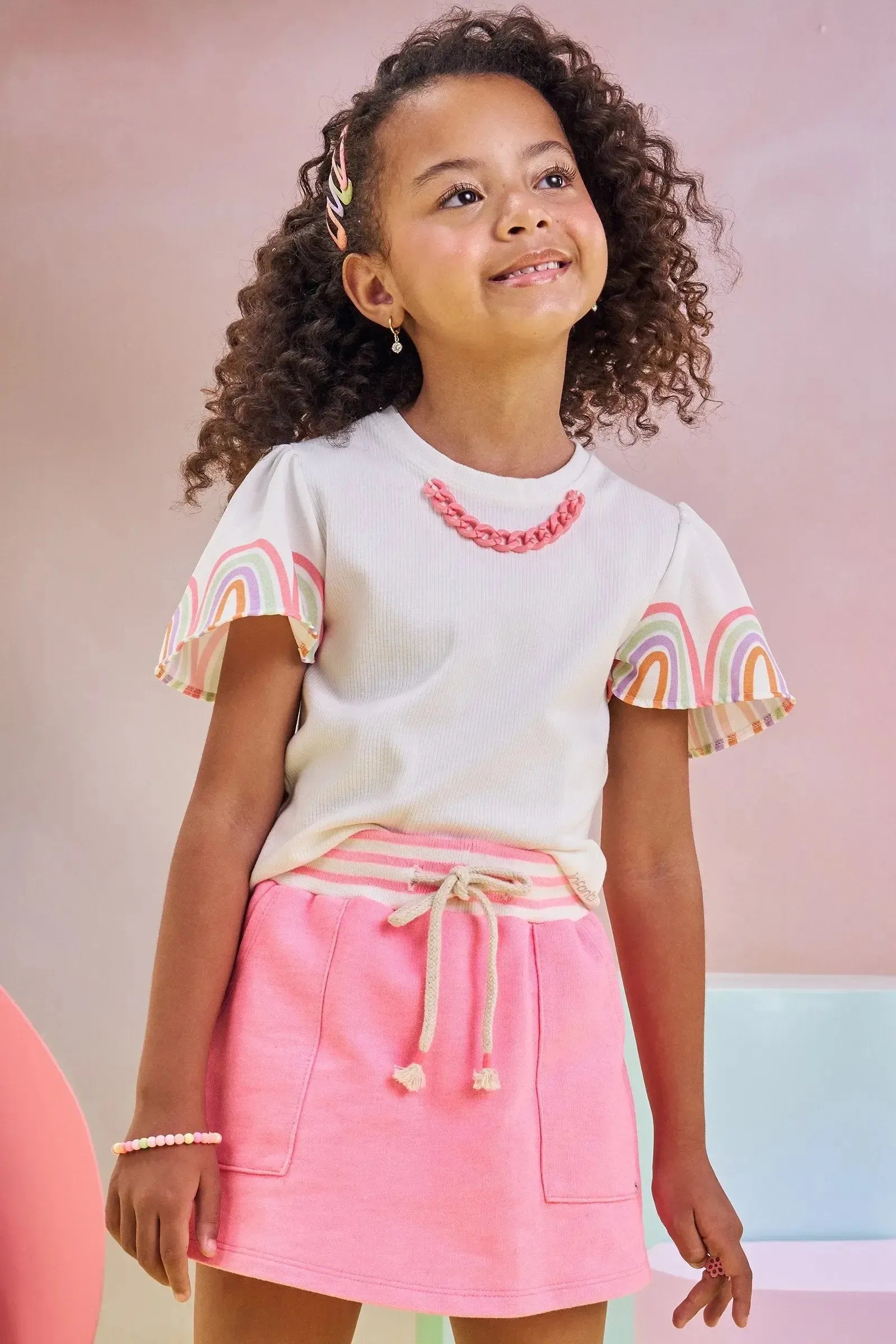 Blusa Boxy em Canelado e Visco Twill 83014 Infanti Infantil Menina