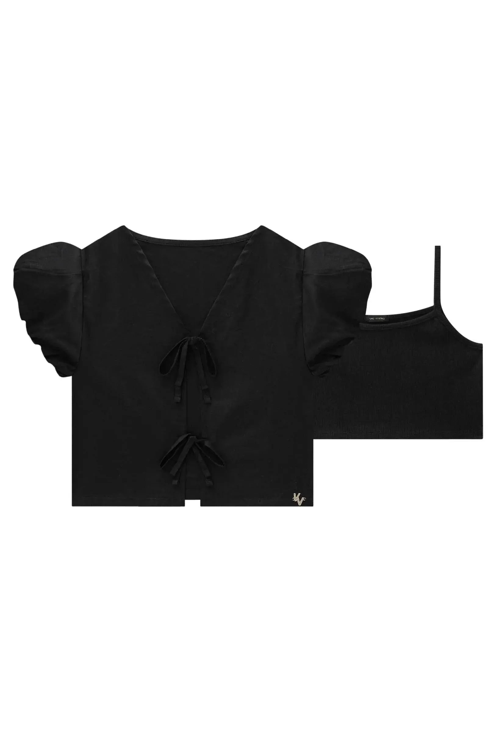 Blusa Boxy em Tricoline com Elastano e Top Cropped em Canelado Liz 87880 Vic&Vicky Teen Menina