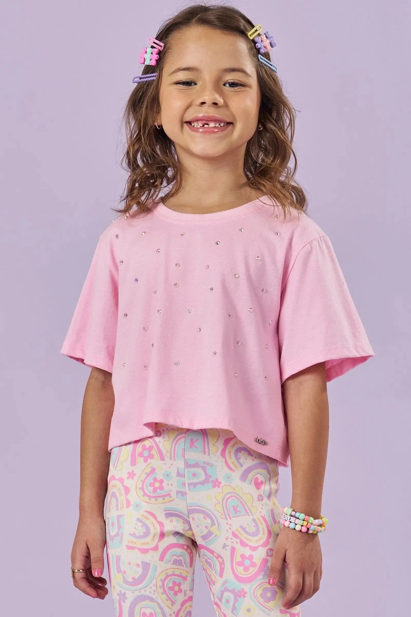 Blusa Boxy Over em Meia Malha 82976 Kukiê Infantil Menina