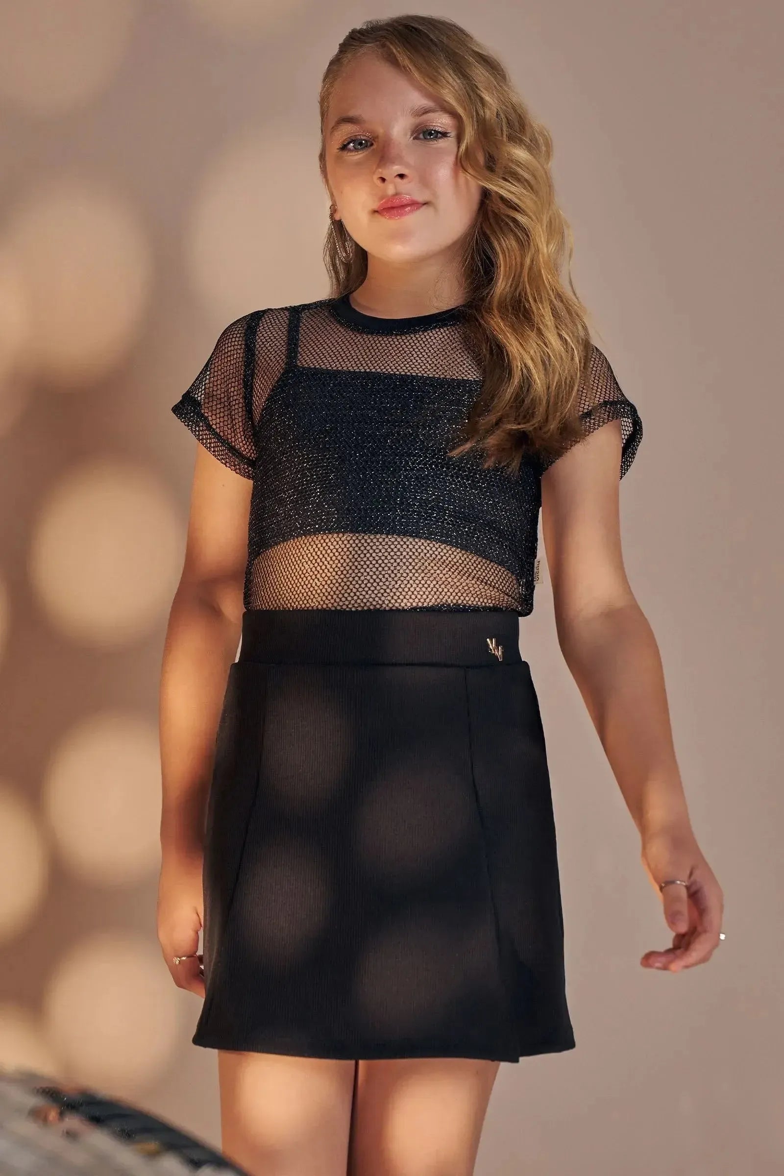 Blusa Boxy Sobreposição em Tela Glamour e Top em Poliamida 83540 Vic&Vicky Teen Menina