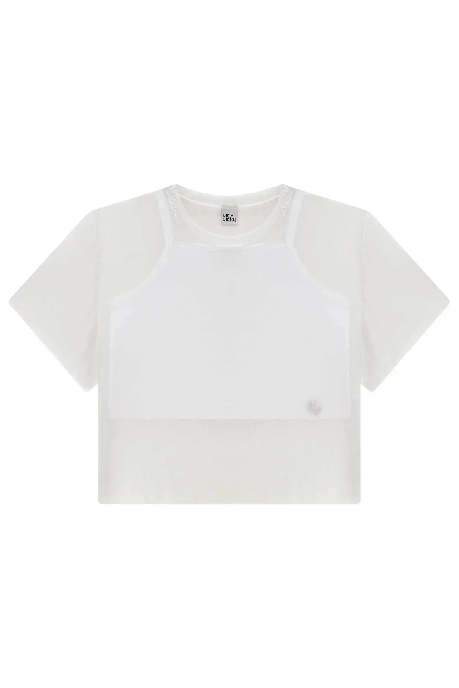 Blusa Boxy Sobreposição em Tule Brilho e Top Cropped em Ribana 86905 Vic&Vicky Teen Menina