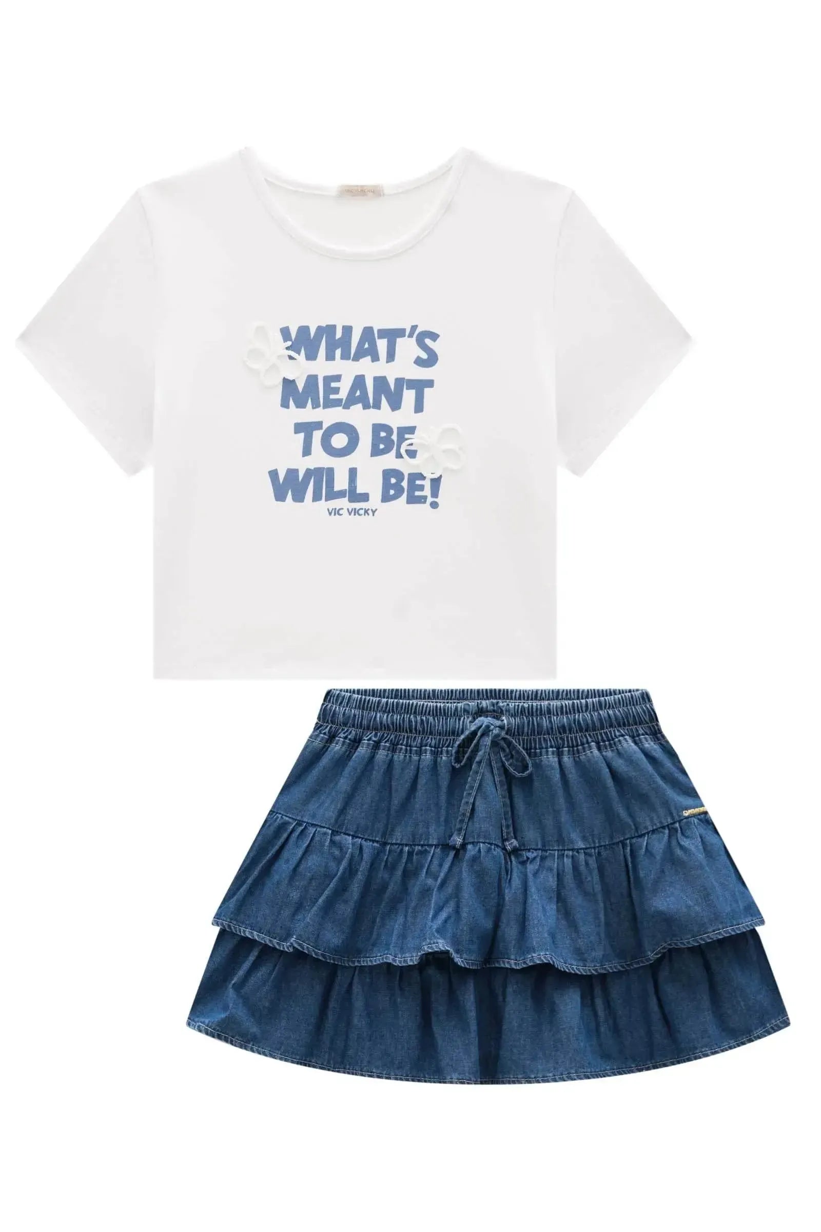 Blusa em Cotton e Saia em Jeans com Elastano 96905 Vic&Vicky Teen Menina
