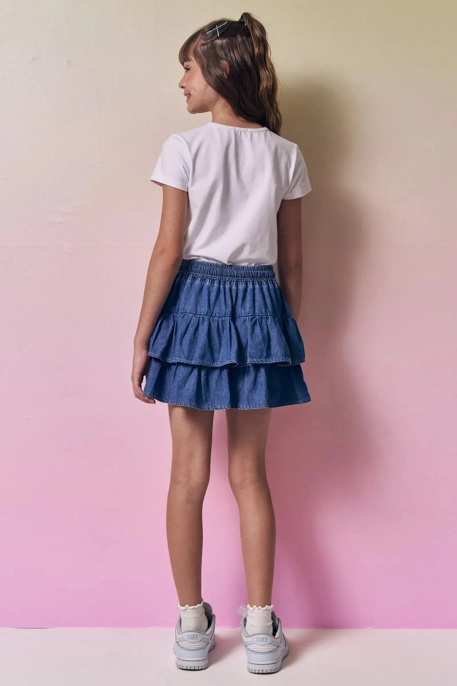 Blusa em Cotton e Saia em Jeans com Elastano 96905 Vic&Vicky Teen Menina