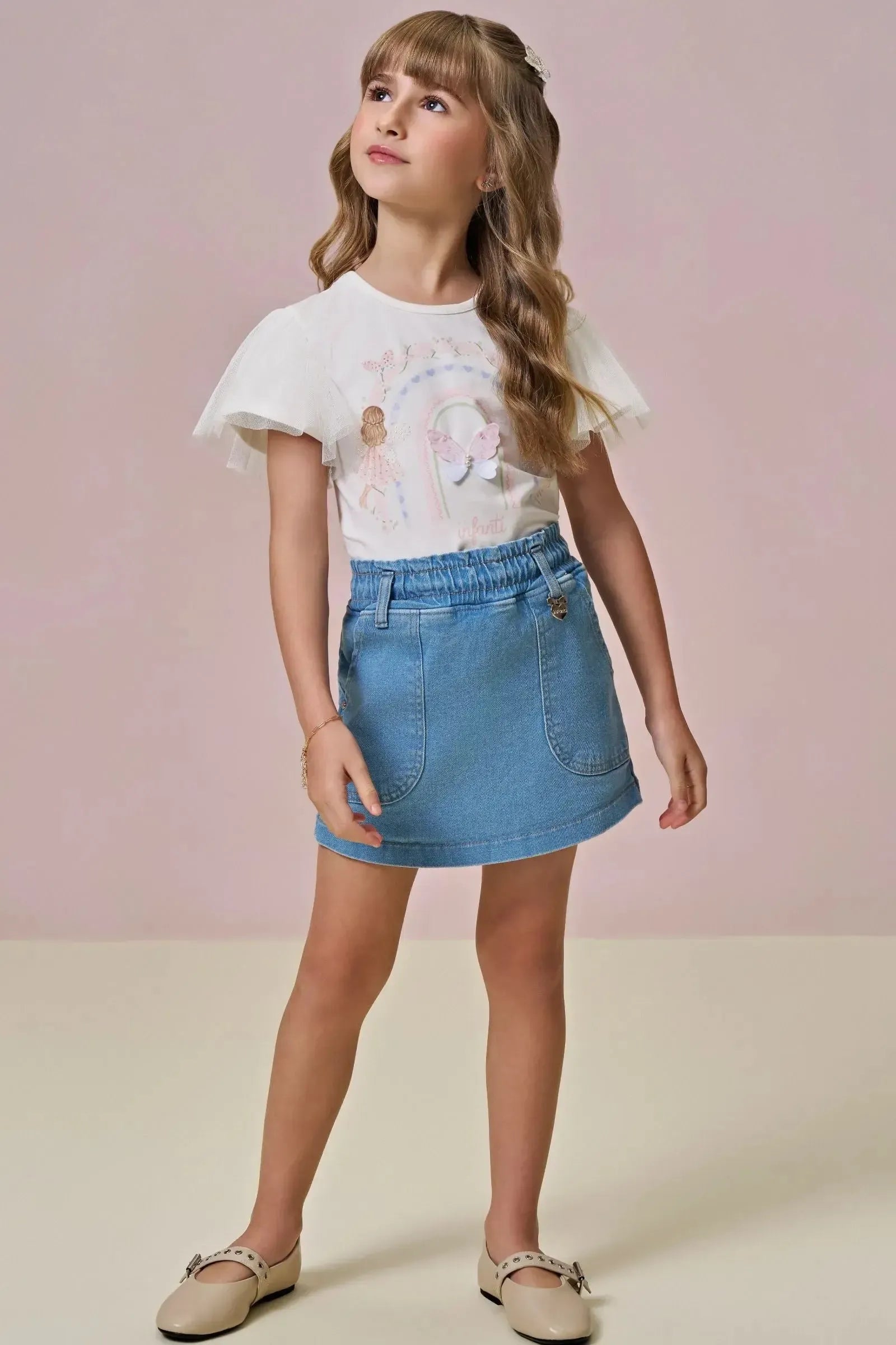 Blusa em Cotton e Tule 95884 Infanti Infantil Menina