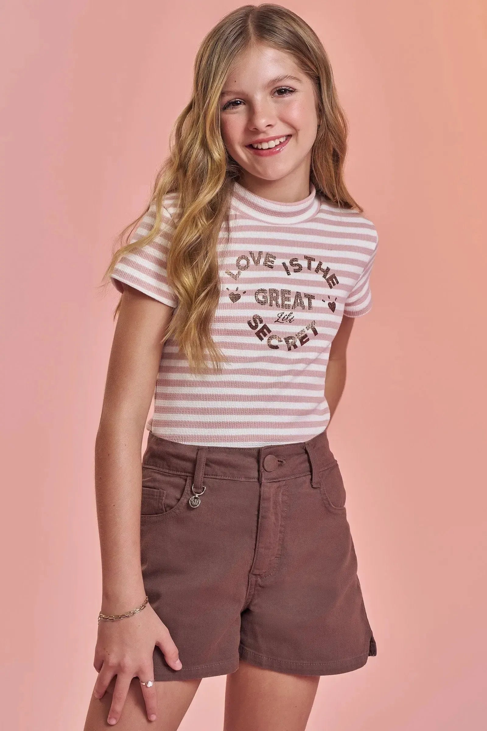 Blusa em Malha Waffle Listrada 93286 Lilimoon Teen Menina