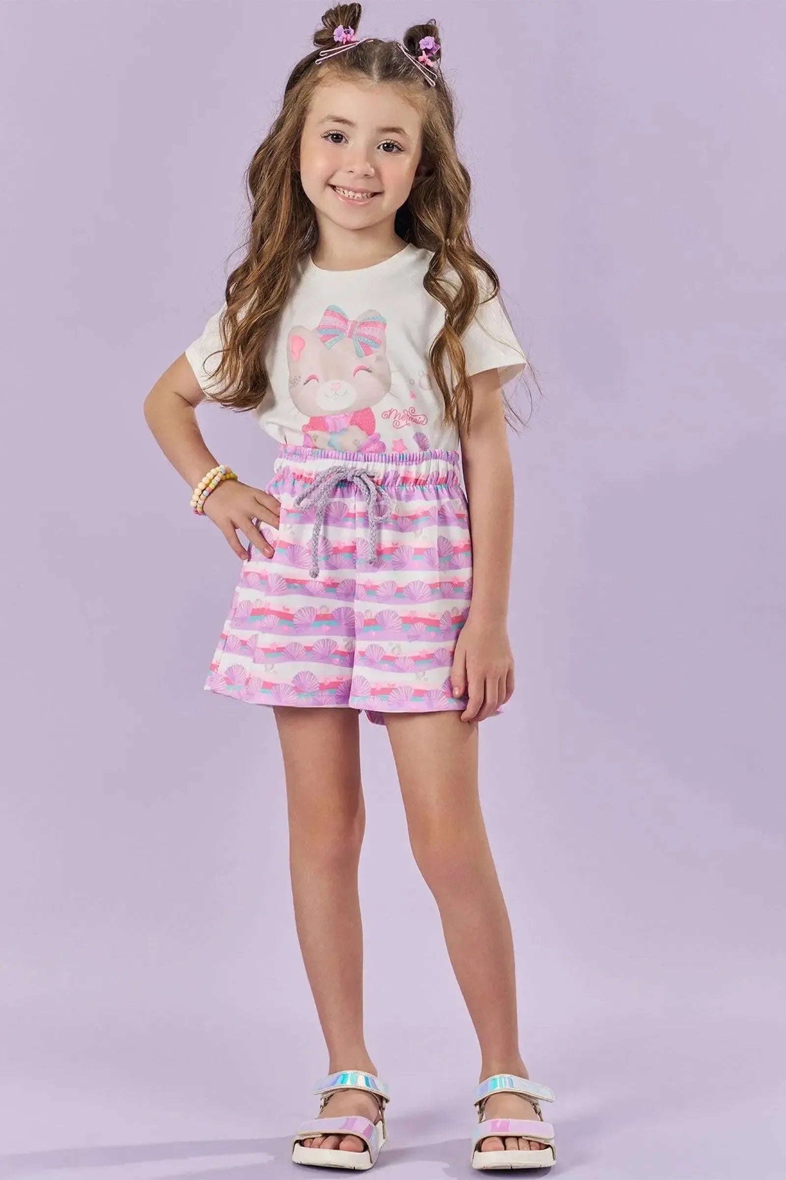 Blusa em Meia Malha e Shorts em Fly Tech 86175 Kukiê Infantil Menina