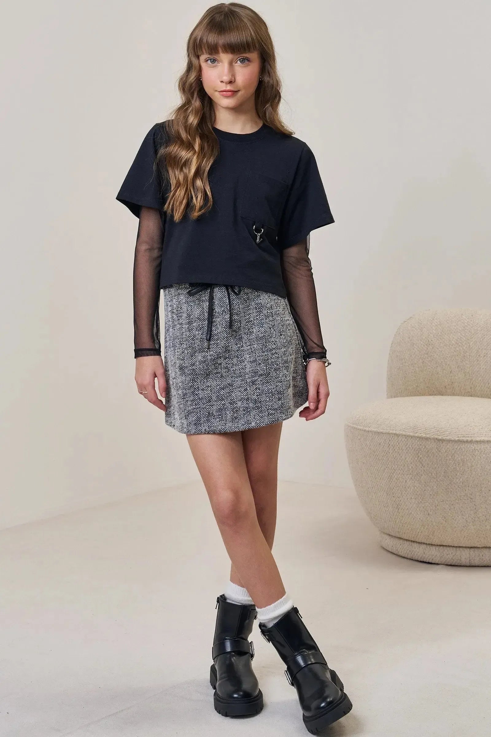 Blusa Sobreposição em Tule e Regata Cropped em Malha Uv 90137 Vic&Vicky Teen Menina