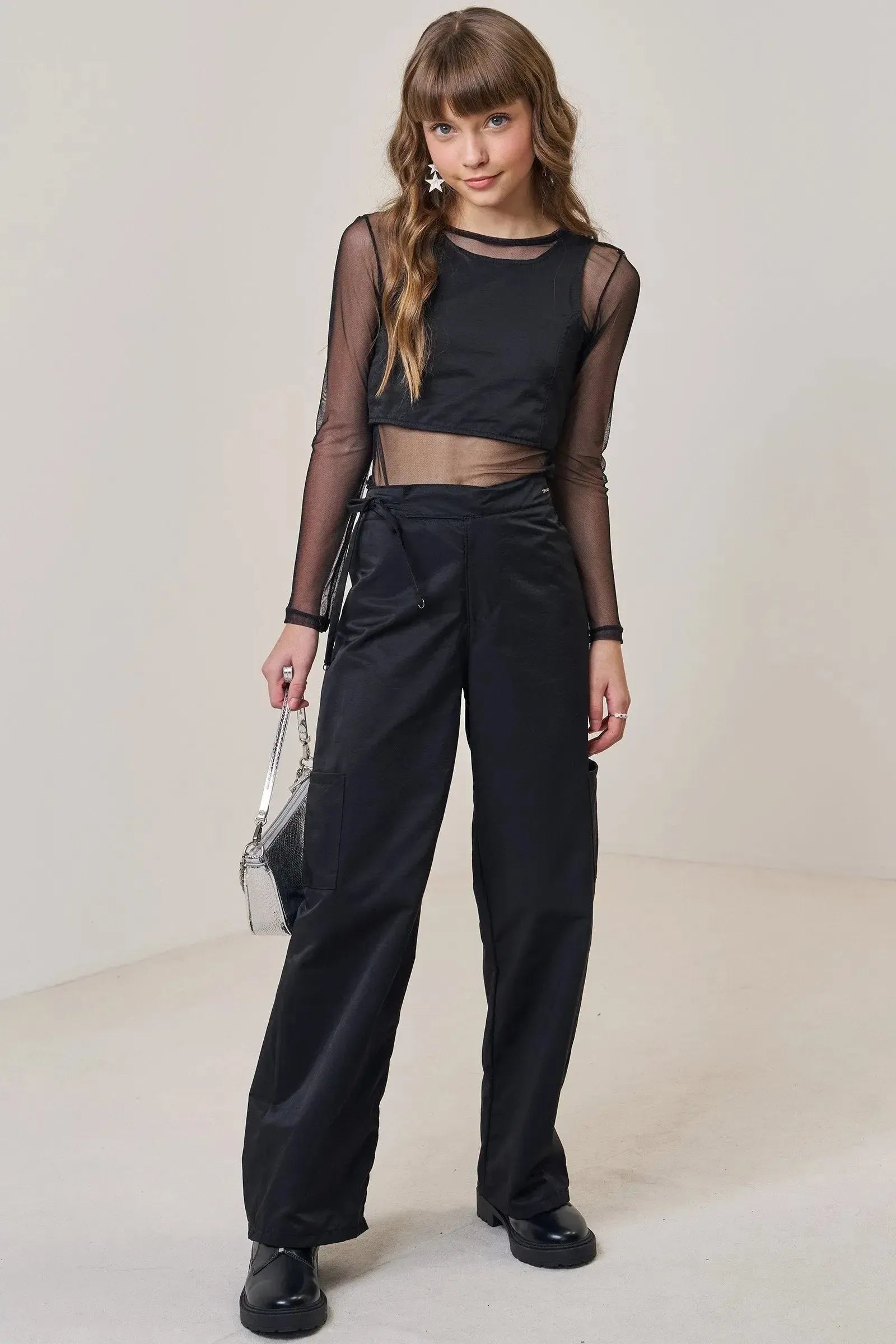Blusa Sobreposição em Tule e Regata Cropped em Malha Uv 90137 Vic&Vicky Teen Menina