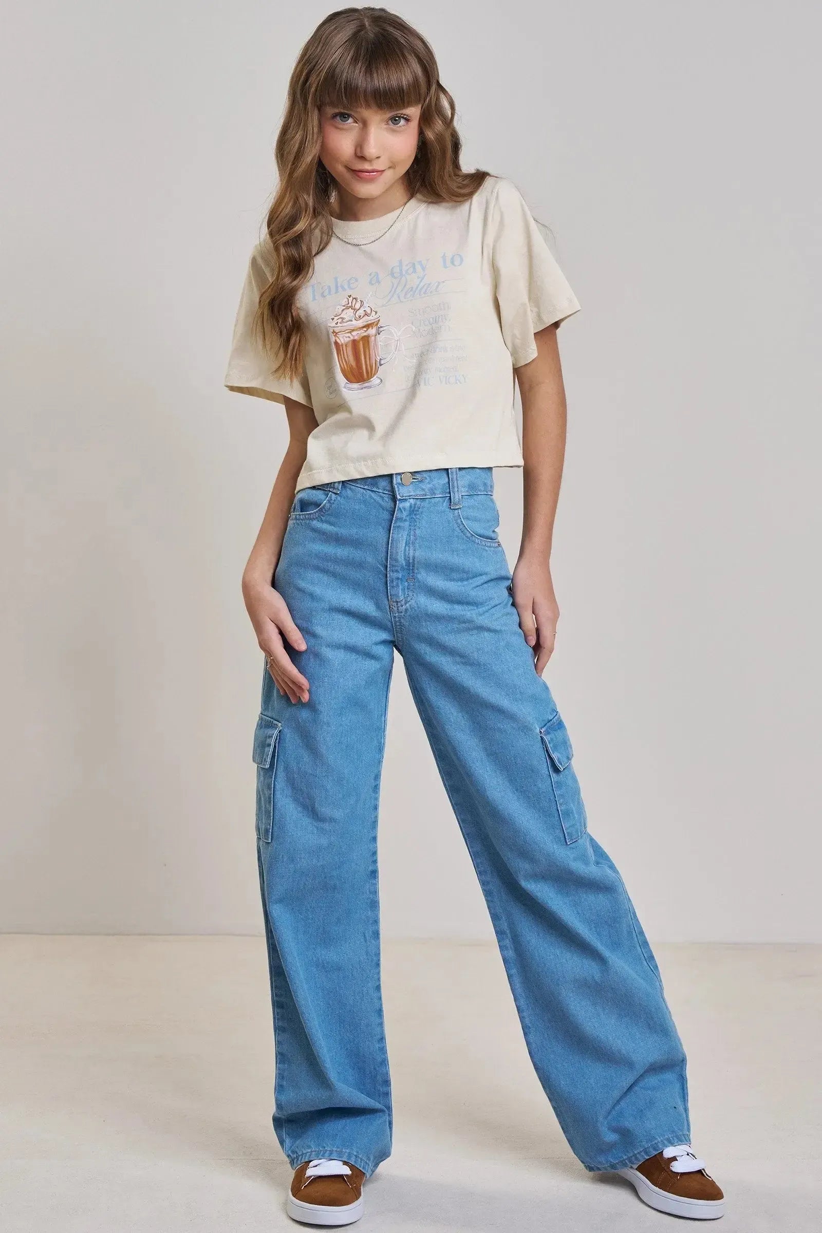 Calça Cargo em Jeans 90190 Vic&Vicky Teen Menina