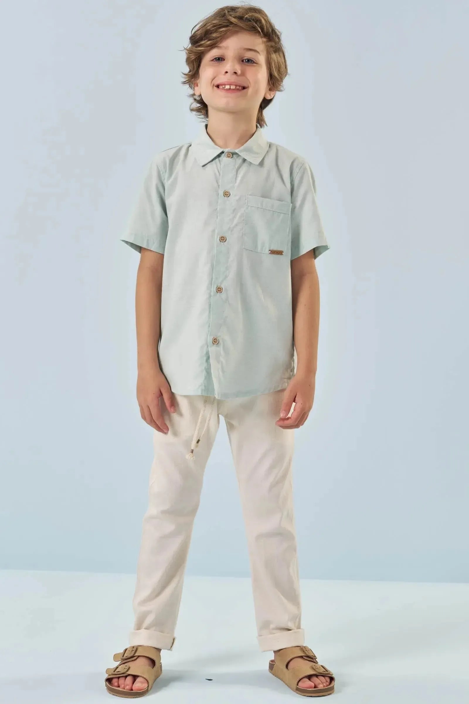 Calça Reta em Linho Santorine com Elastano 83625 LucBoo Infantil Menino