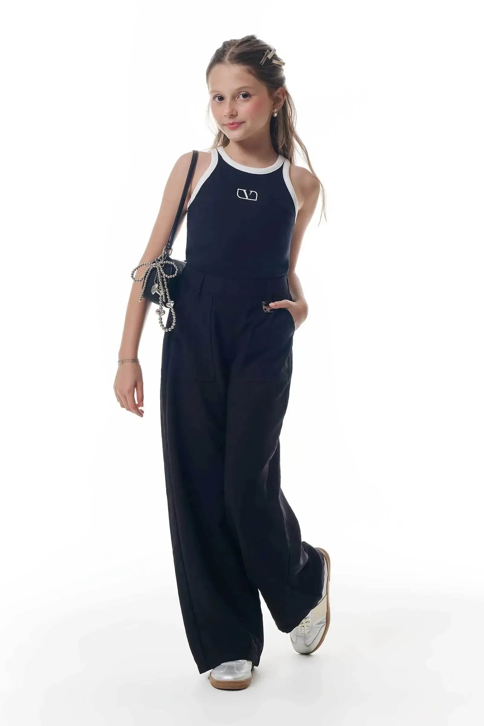 Calça Wide Leg em Alfaiataria Marant 95590 Vic&Vicky Teen Menina