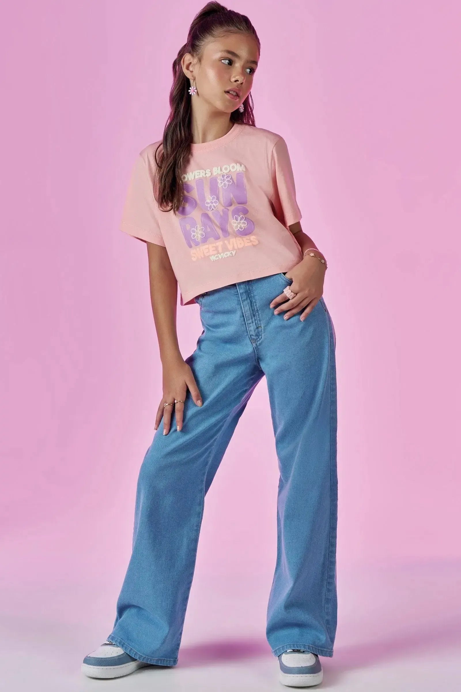 Calça Wide Leg em Jeans com Elastano 88512 Vic&Vicky Teen Menina