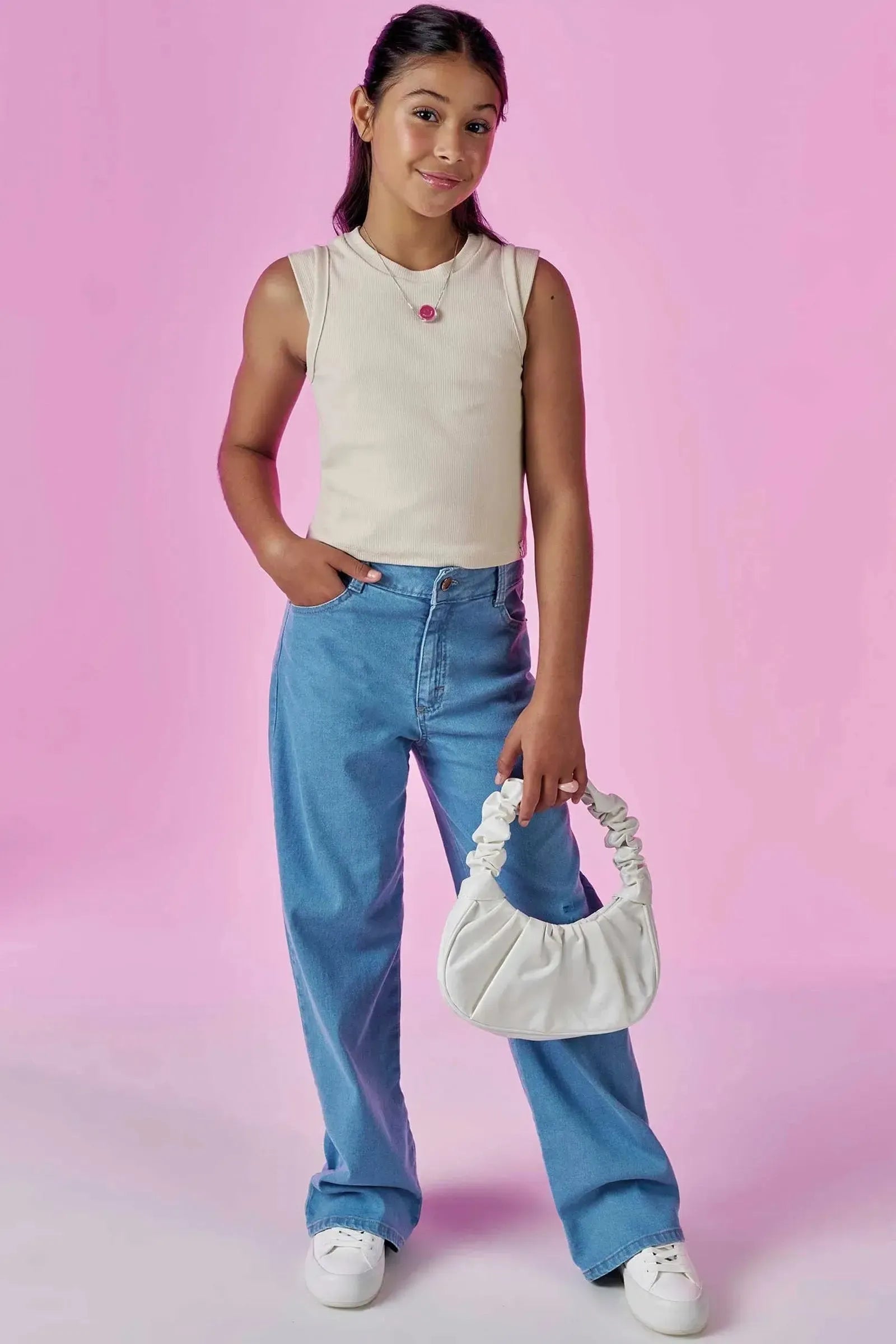 Calça Wide Leg em Jeans com Elastano 88512 Vic&Vicky Teen Menina