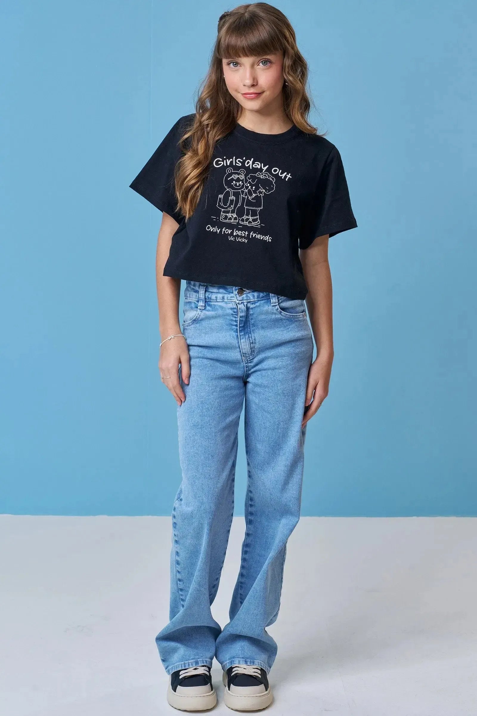 Calça Wide Leg em Jeans com Elastano 89438 Vic&Vicky Teen Menina