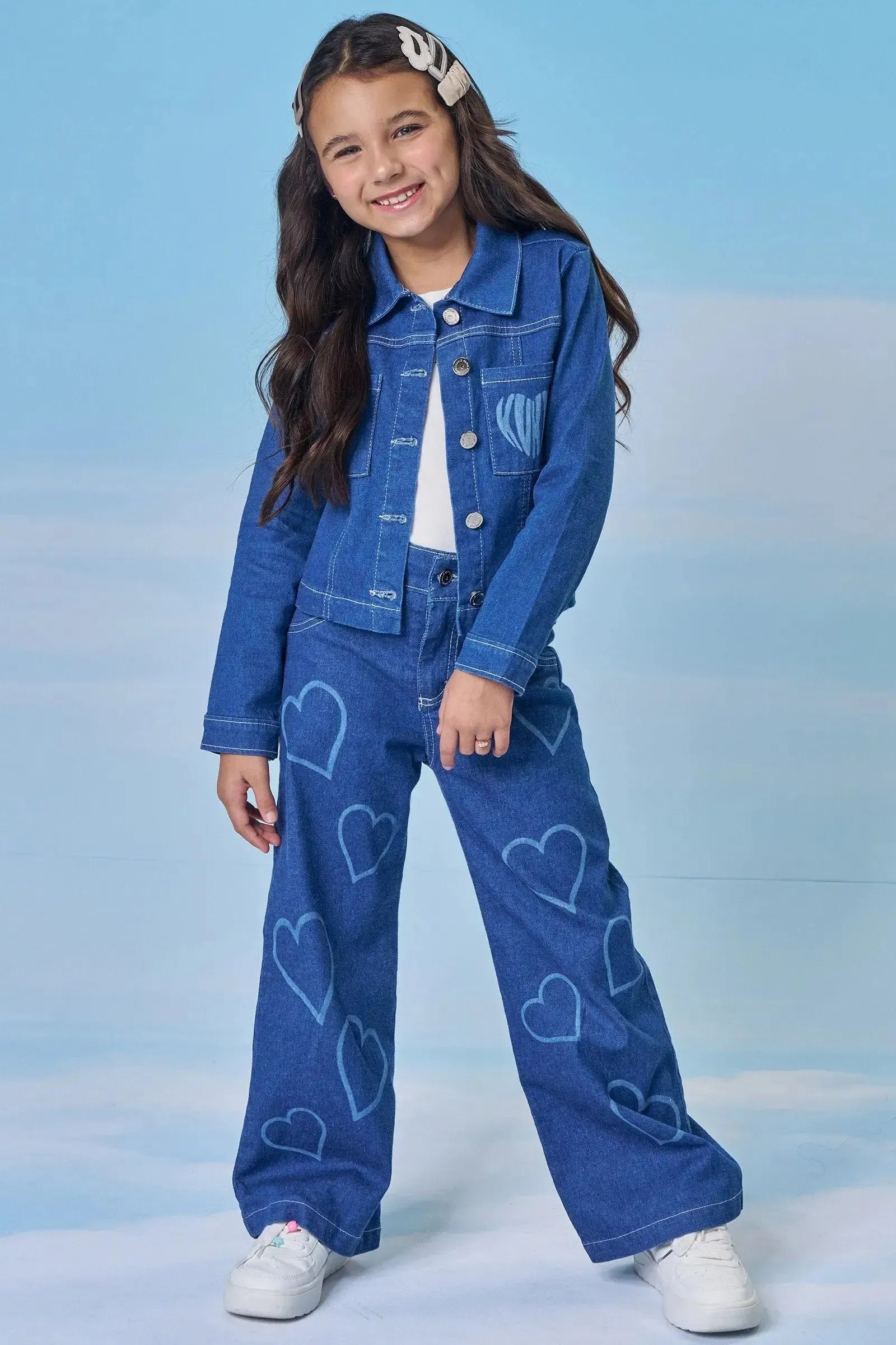 Calça Wide Leg em Jeans com Elastano 89835 Kukiê Infantil Menina