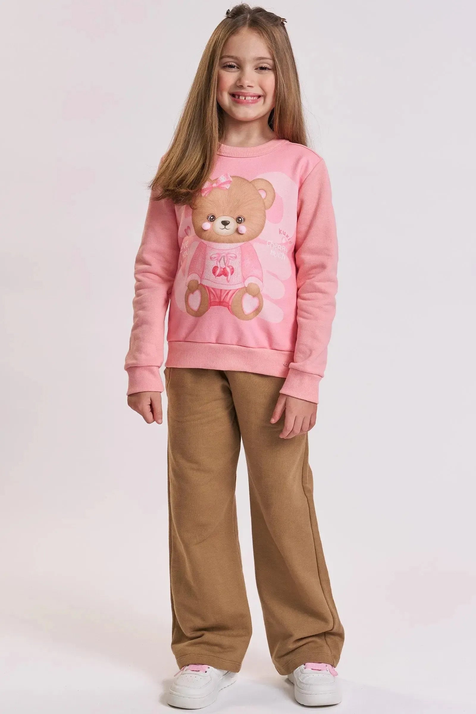 Calça Wide Leg em Moletom sem Pelúcia 89928 Kukiê Infantil Menina