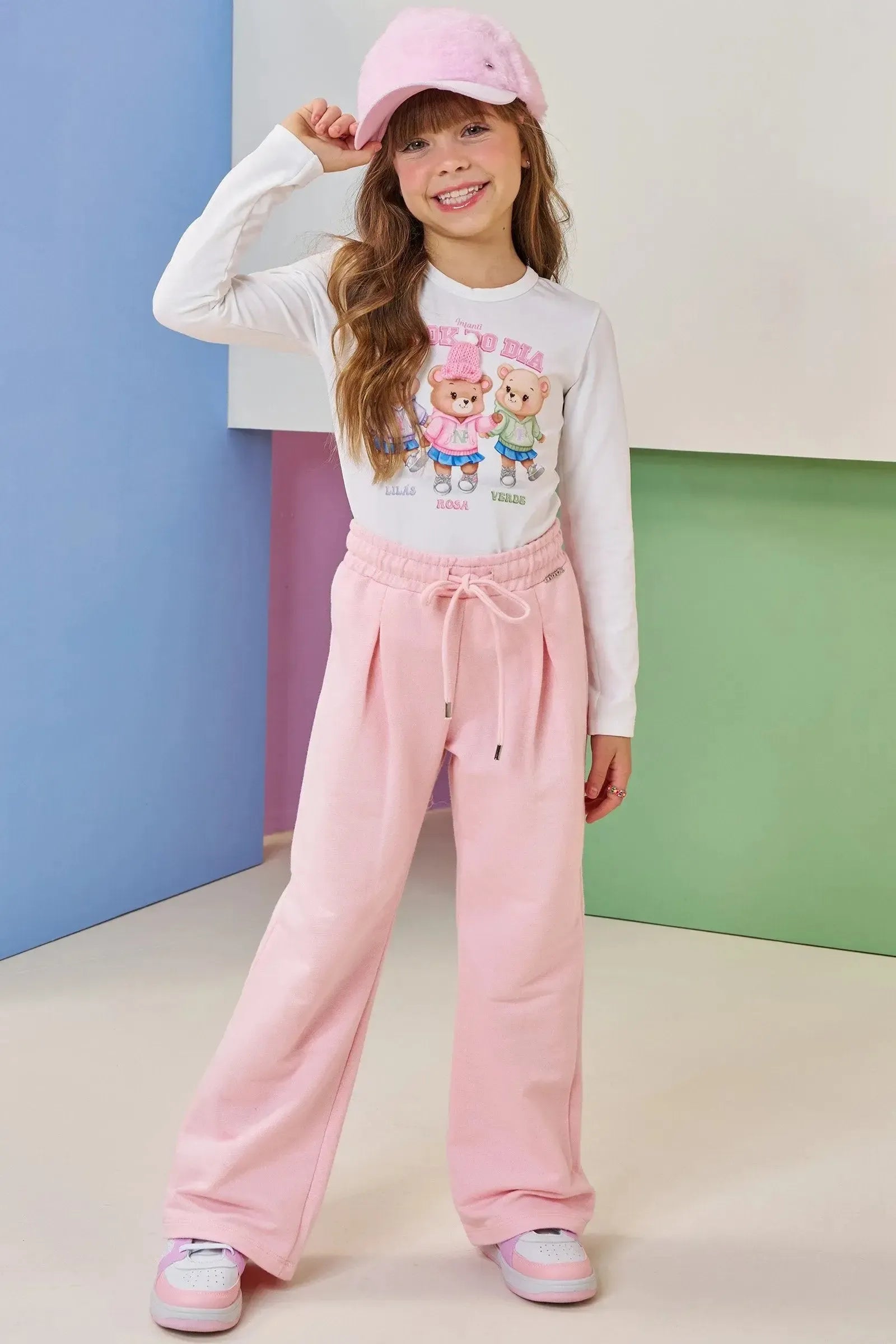Calça Wide Leg em Moletom sem Pelúcia 92574 Infanti Infantil Menina