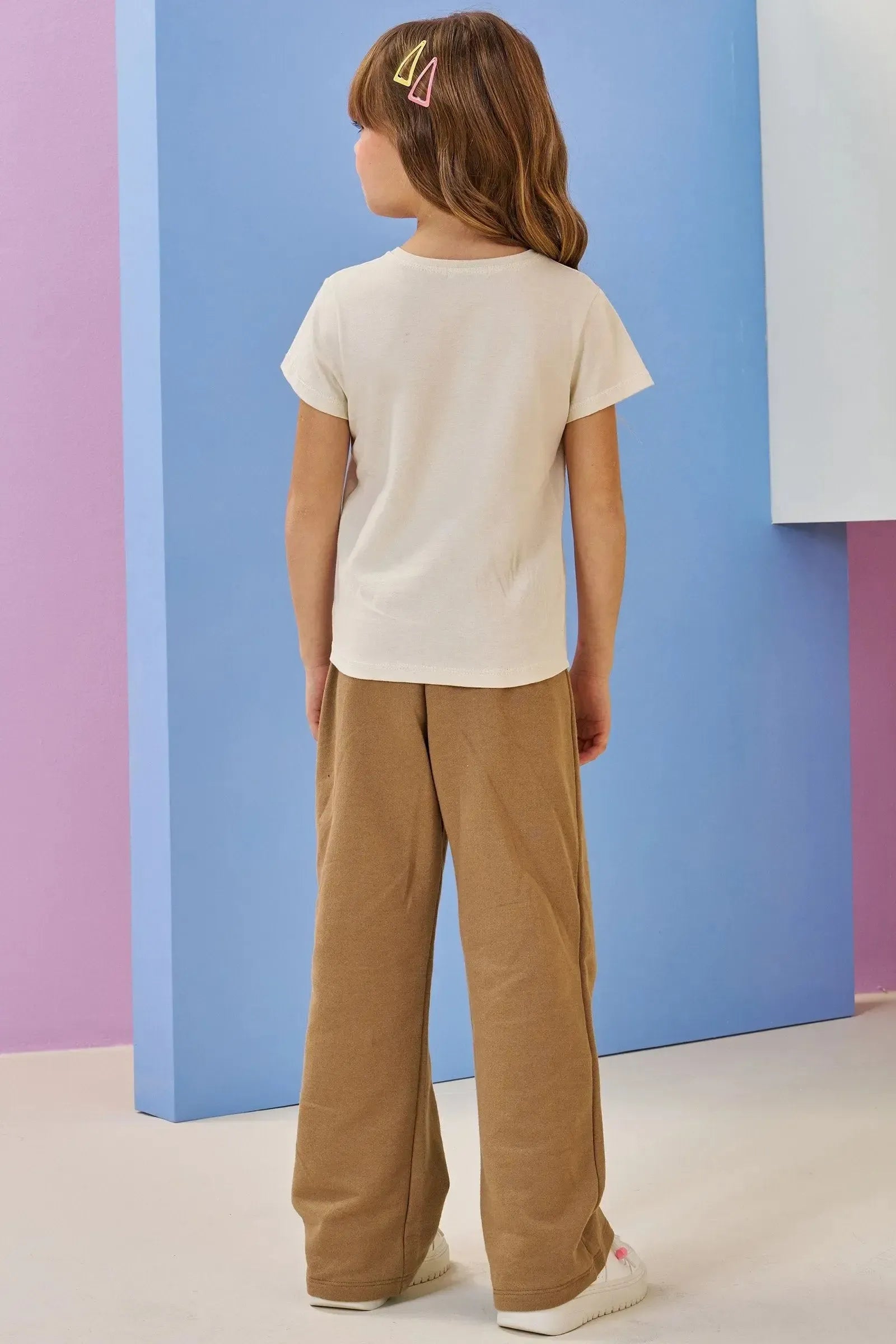 Calça Wide Leg em Moletom sem Pelúcia 92574 Infanti Infantil Menina