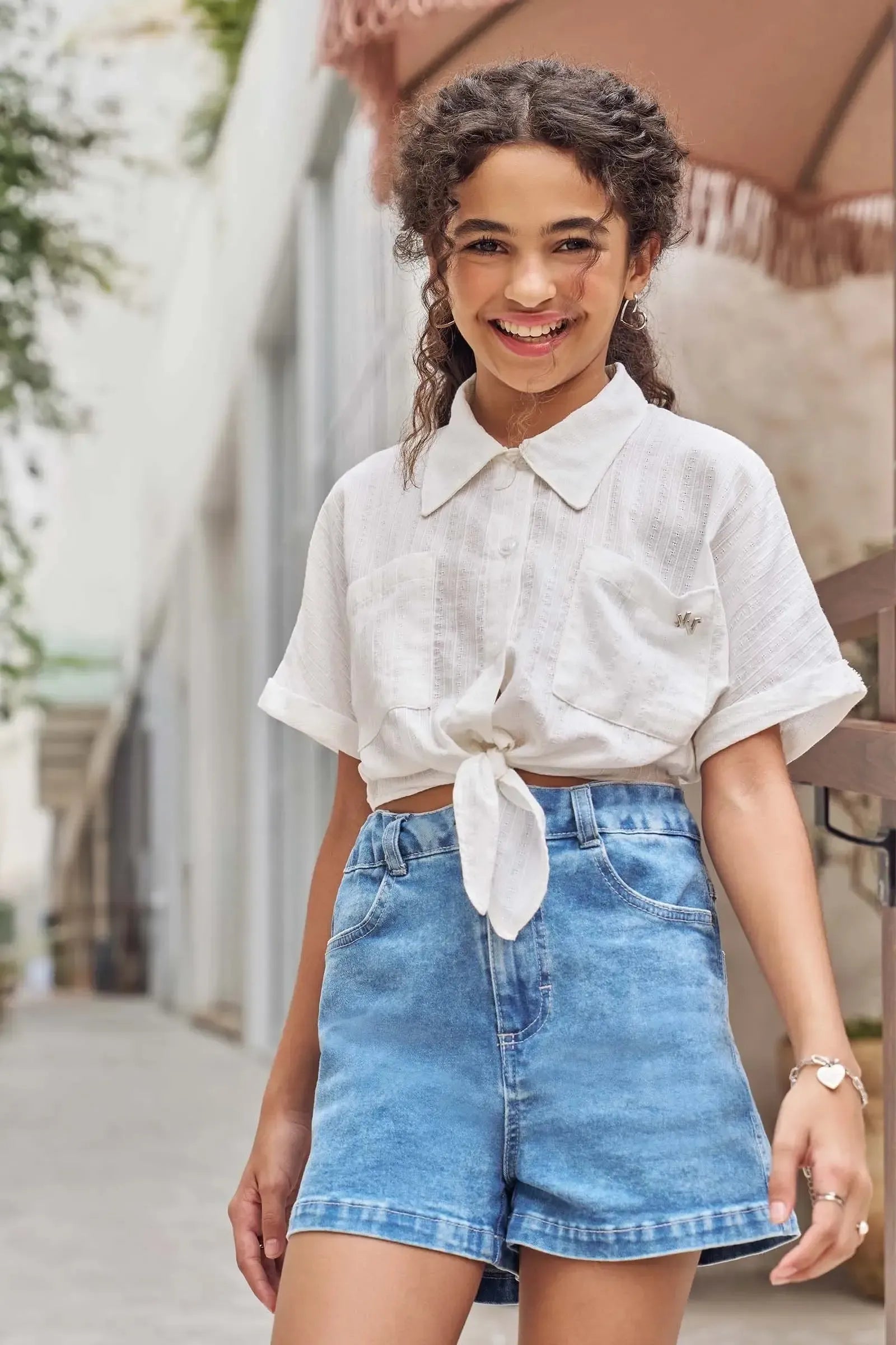 Camisa Boxy em Tricoline Maquinetado 83542 Vic&Vicky Teen Menina