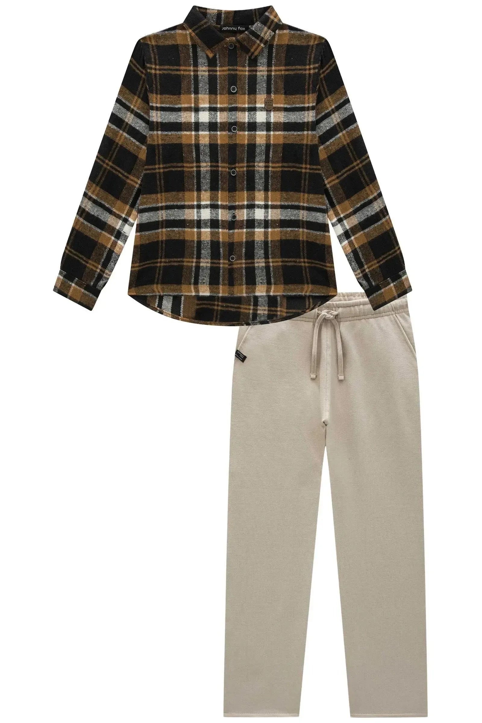 Camisa em Flanela Xadrez e Calça Skinny em Moletwill com Elastano 94290 Johnny Fox Teen Menino
