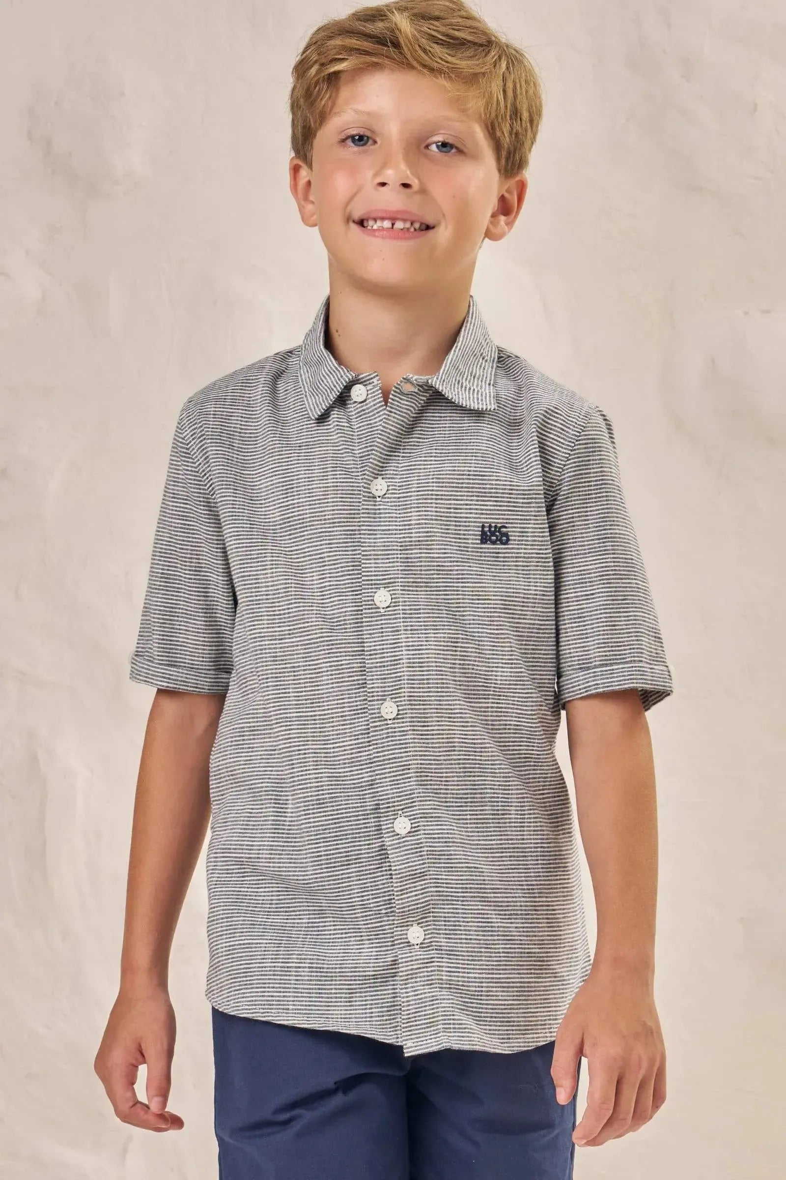 Camisa em Tecido Listrado Fio Tinto 86869 LucBoo Infantil Menino