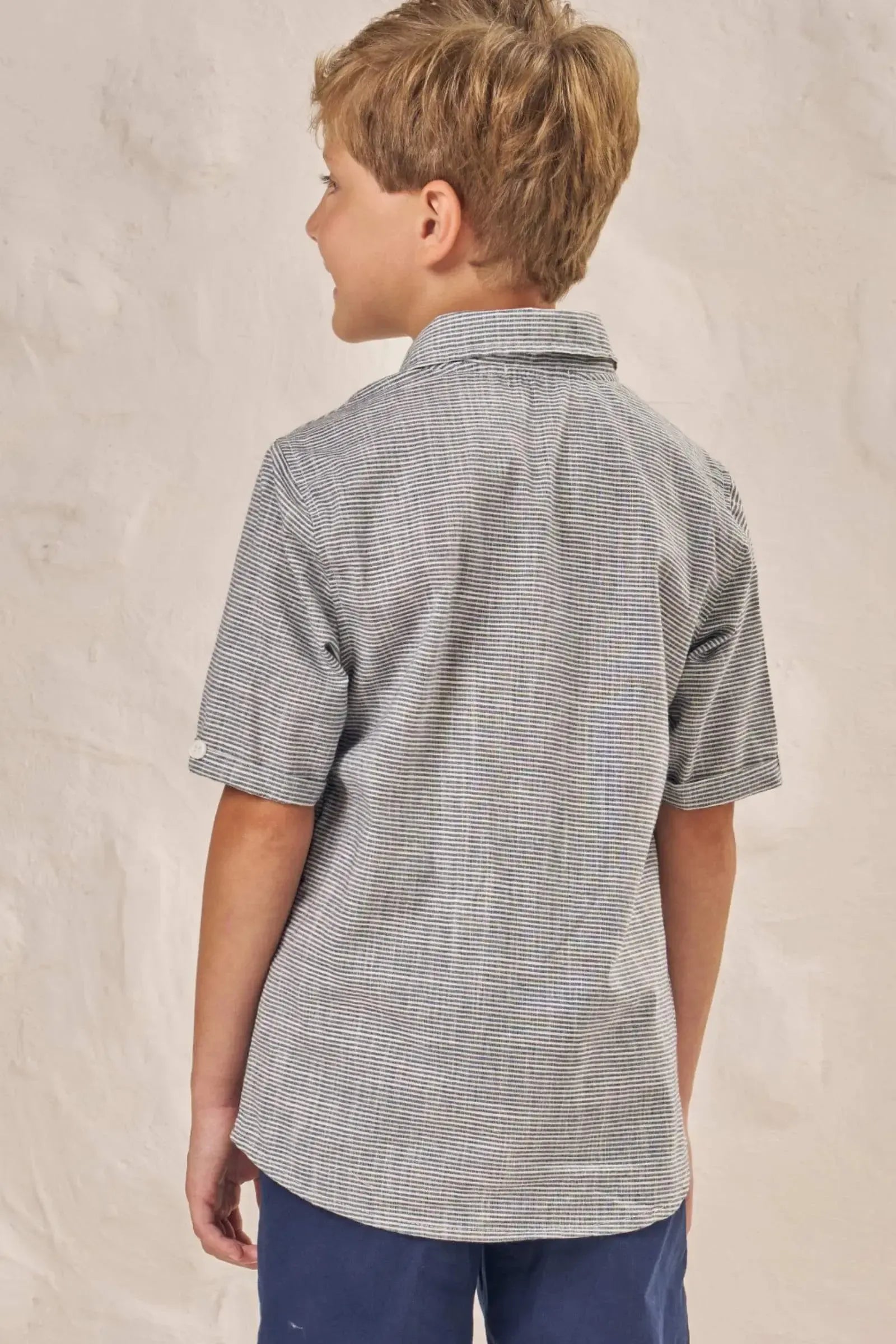 Camisa em Tecido Listrado Fio Tinto 86869 LucBoo Infantil Menino