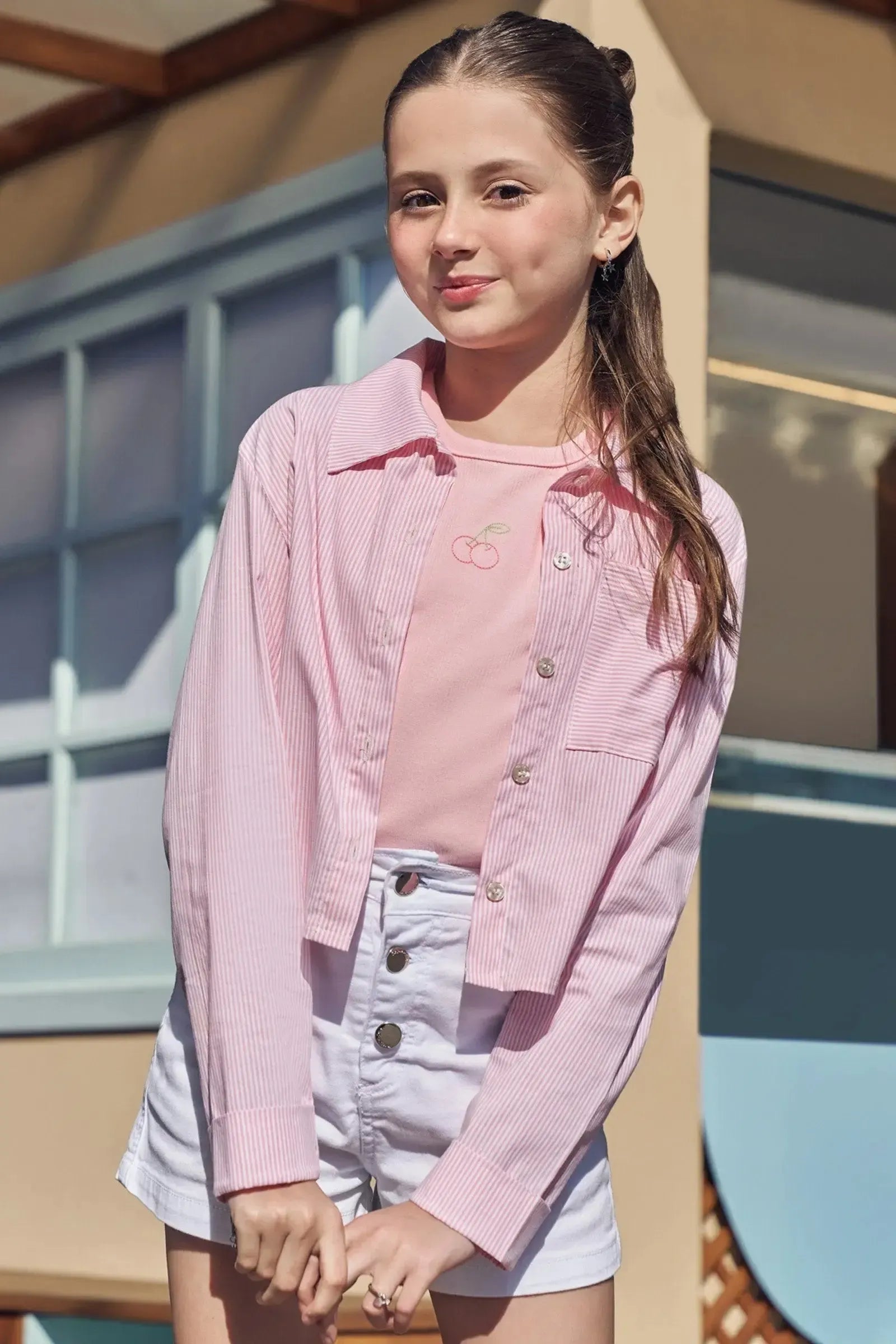 Camisa em Tricoline Fio Tinto com Elastano 94580 Vic&Vicky Teen Menina