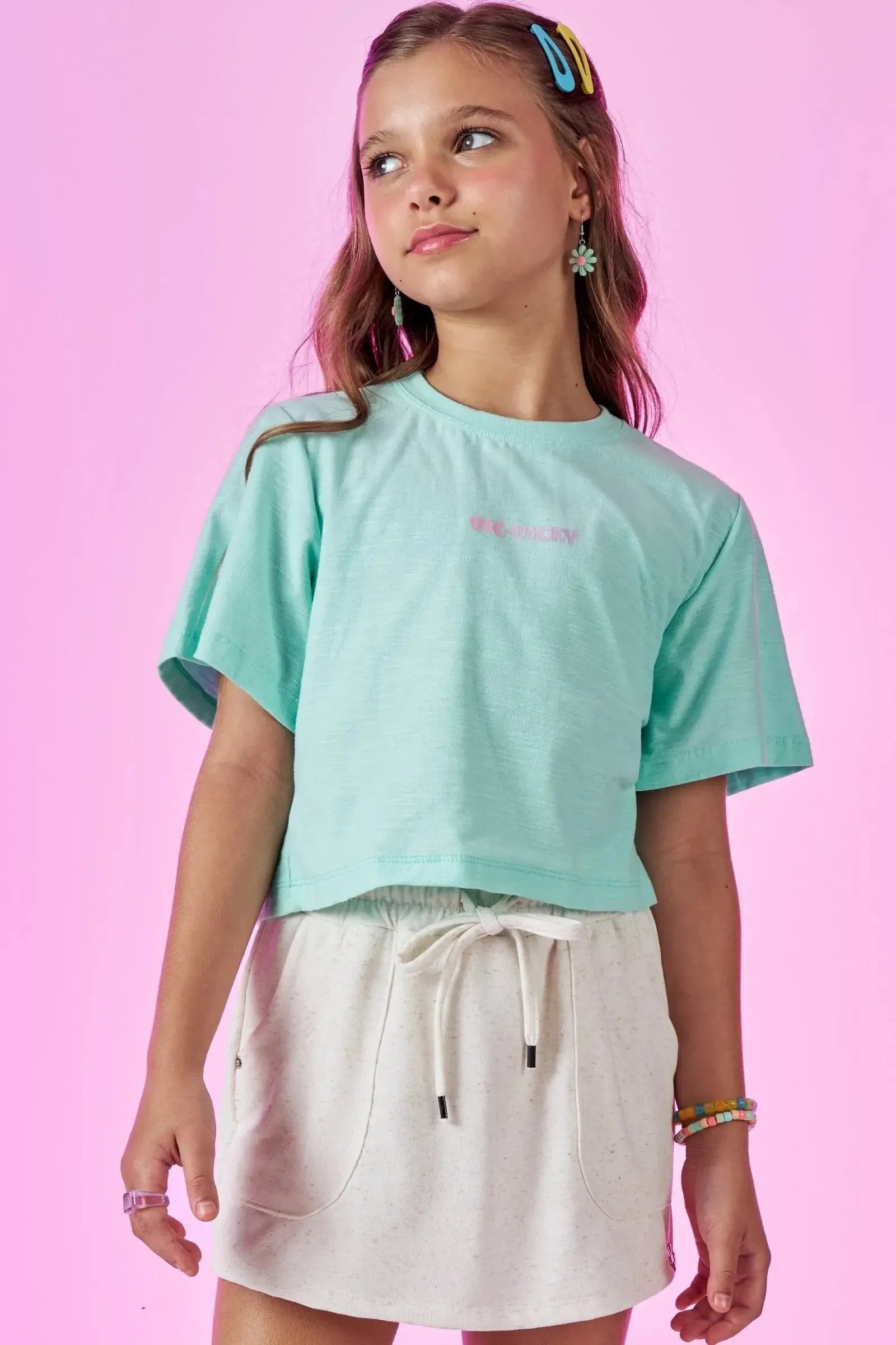 Camiseta Boxy Over em Malha Flamê 86892 Vic&Vicky Teen Menina