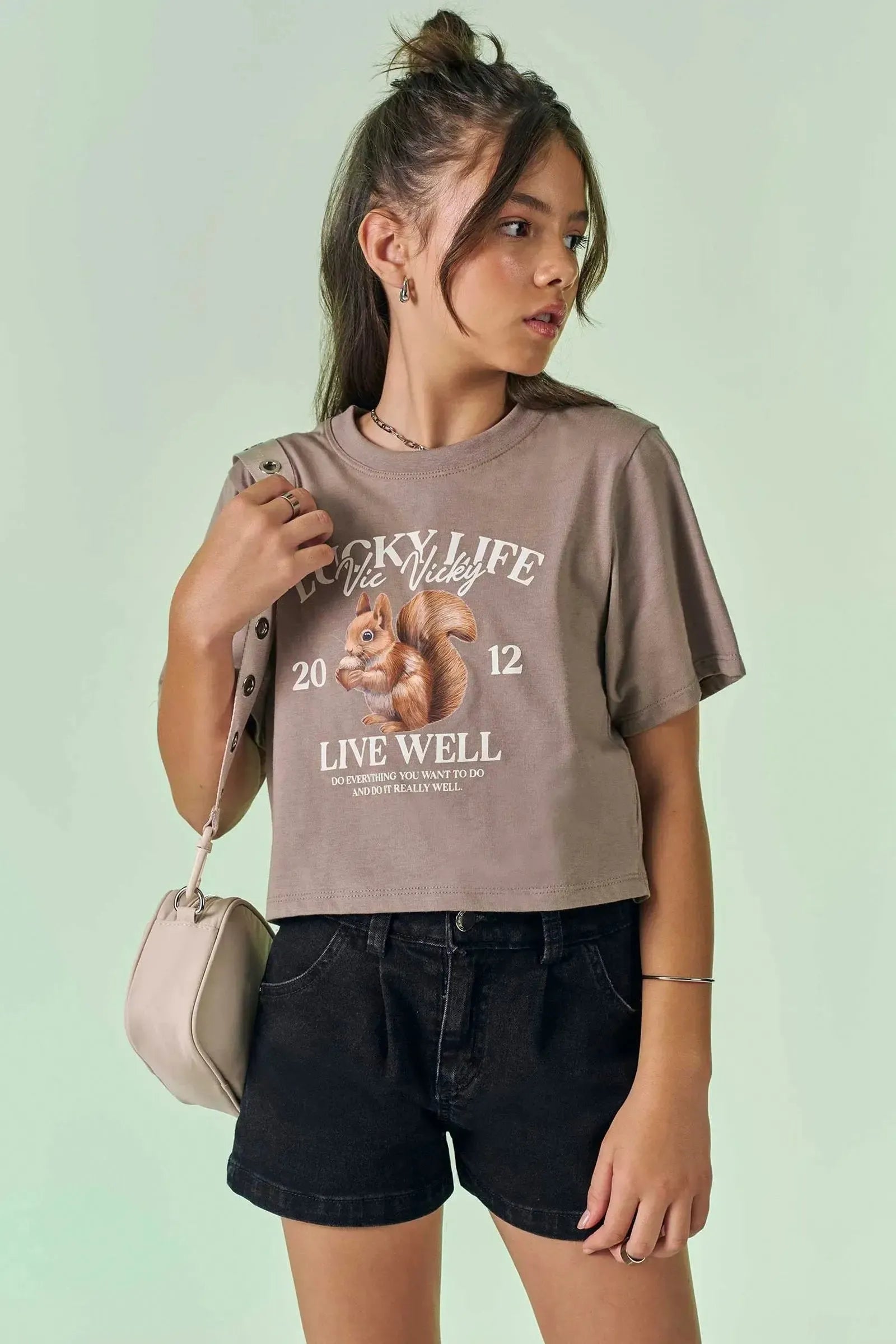 Camiseta Boxy Over em Meia Malha 88688 Vic&Vicky Teen Menina