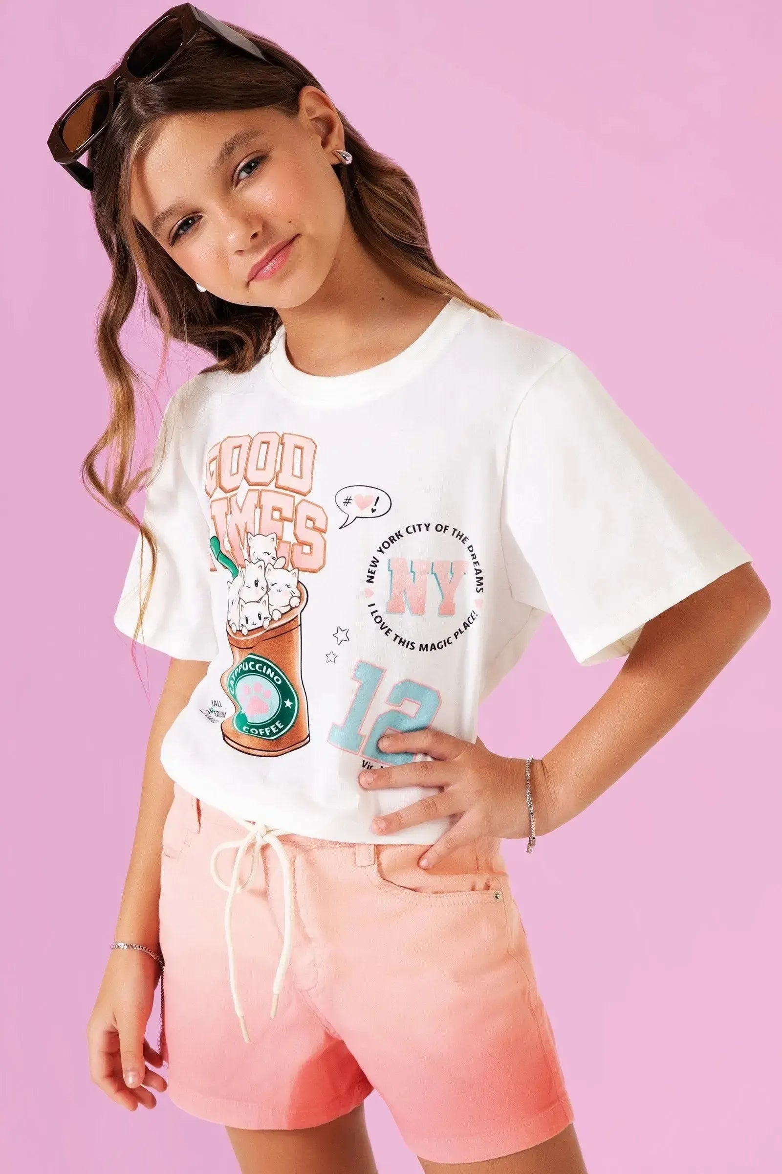 Camiseta Boxy Over em Meia Malha 90461 Vic&Vicky Teen Menina