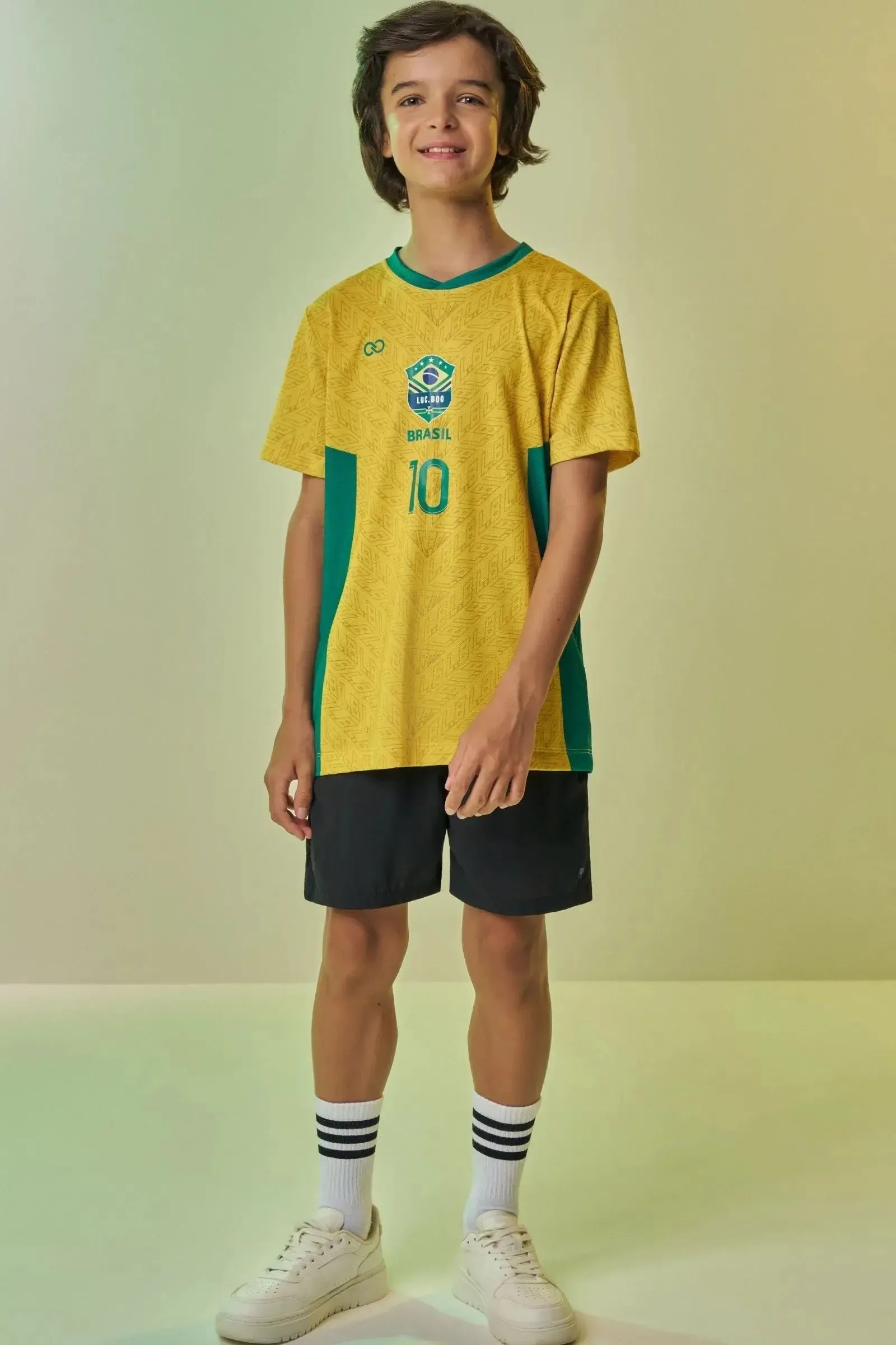 Camiseta Copa Brasil em Malha DRY Esportiva Fresca Leve e Respirável com Visual Vibrante Para Torcer com Conforto e Atitude. 99766 LucBoo Infantil Menino