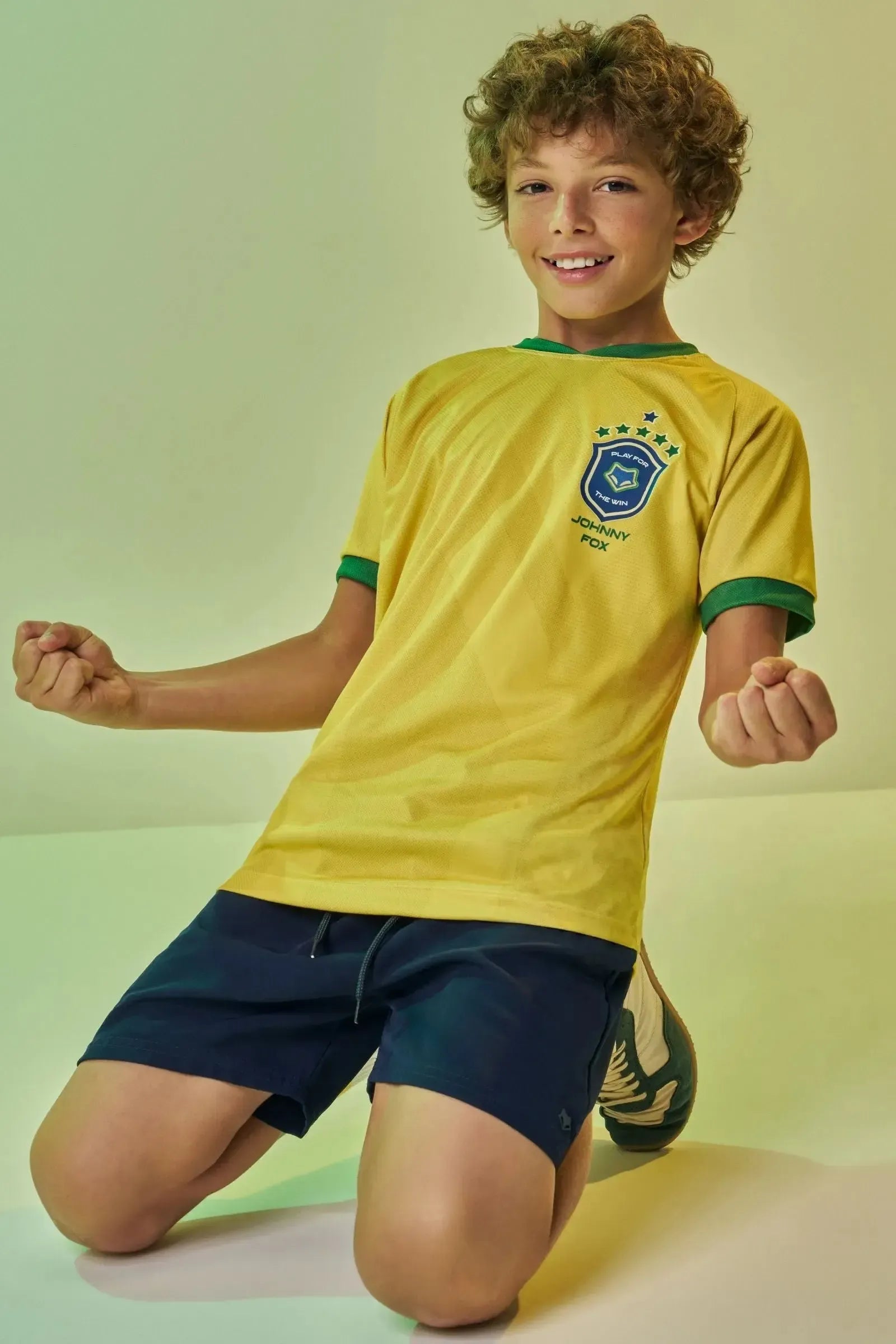 Camiseta Copa Brasil em Malha DRY Esportiva Leve e Respirável com Estampa em Alta Definição. Conforto Total Para Torcer. 99735 Johnny Fox Teen Menino