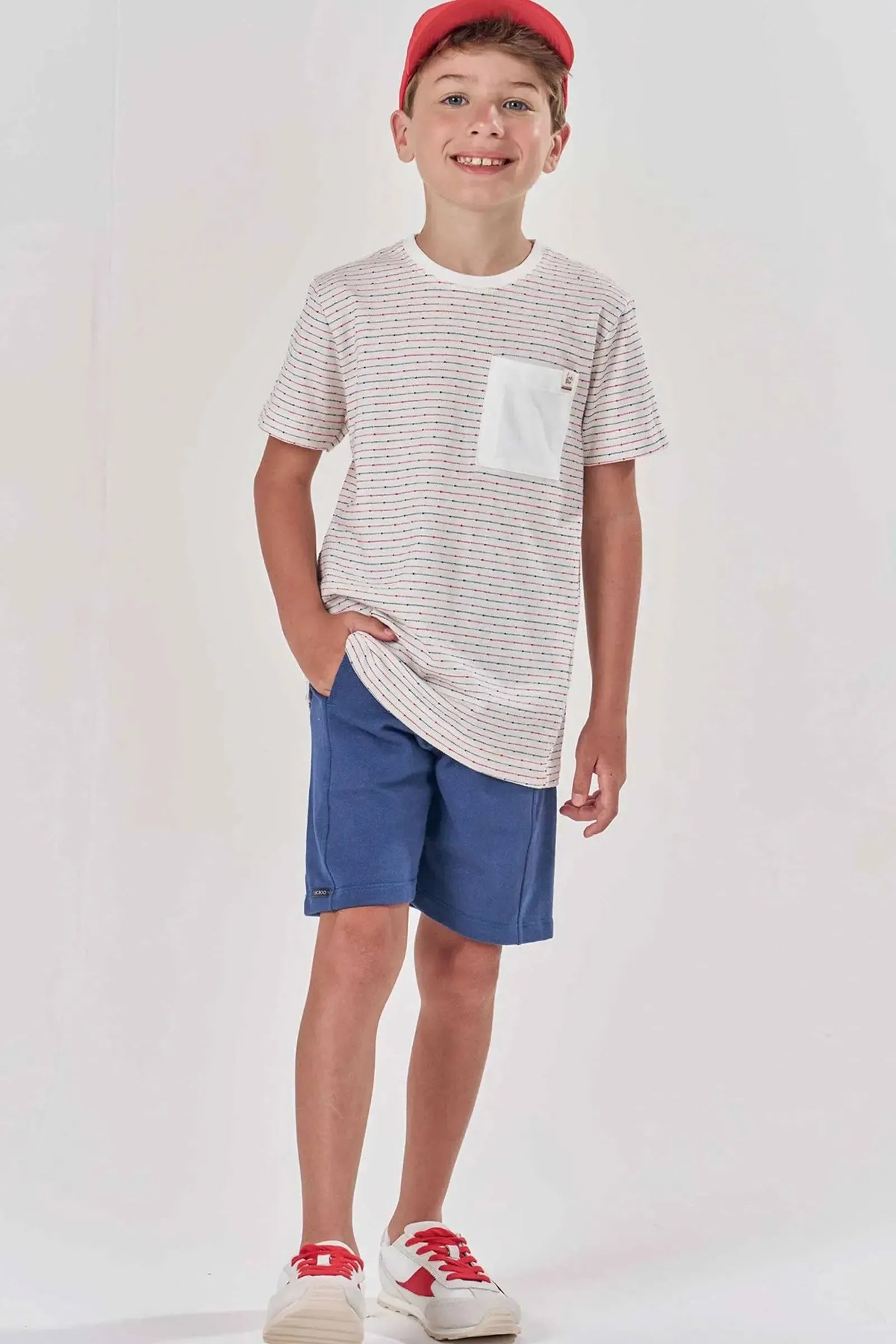 Camiseta em Malha Listrada Fio Tinto 82827 LucBoo Infantil Menino