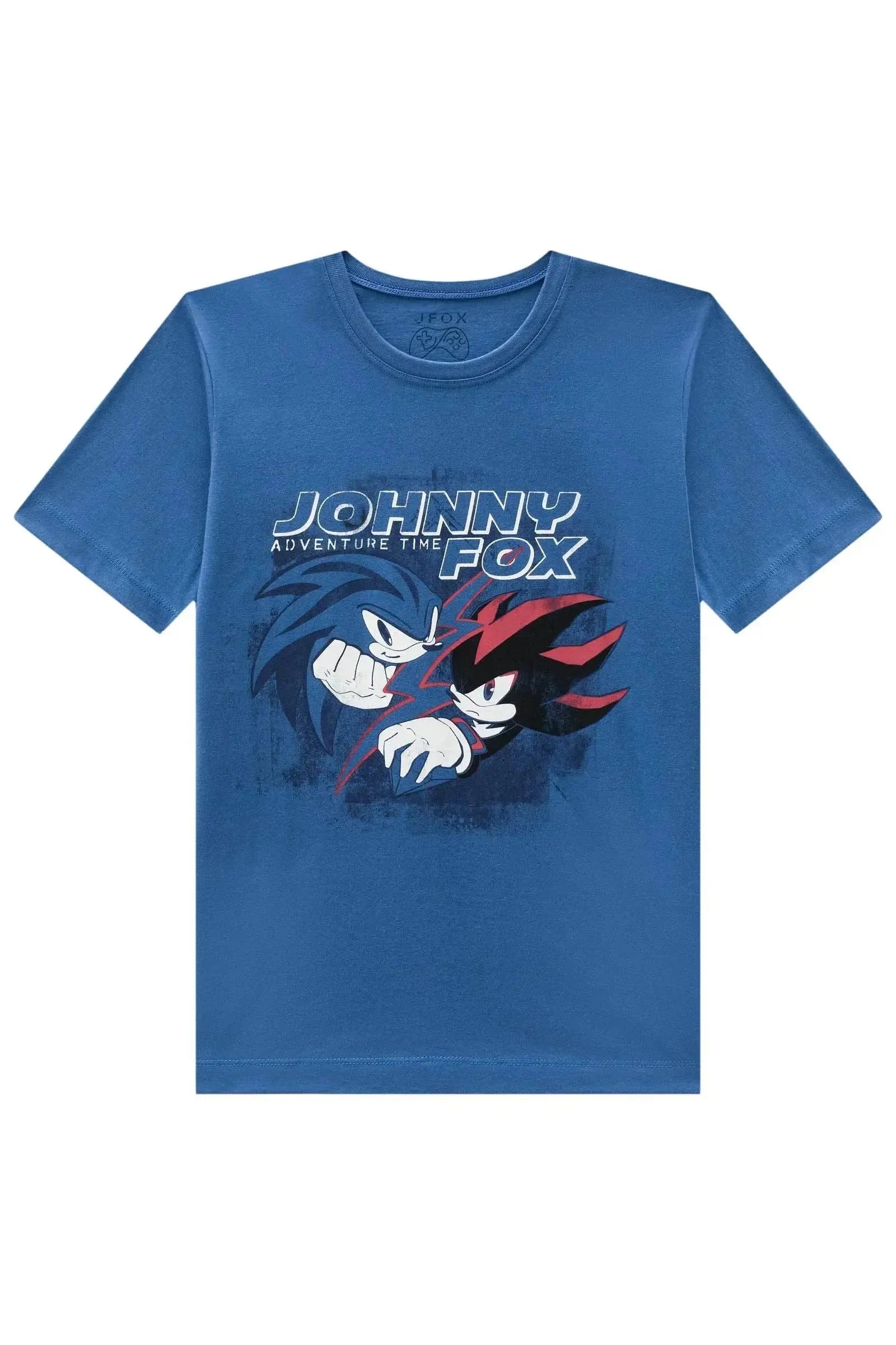 Camiseta Johnny Fox Menino Azul Sonic Algodão Conforto