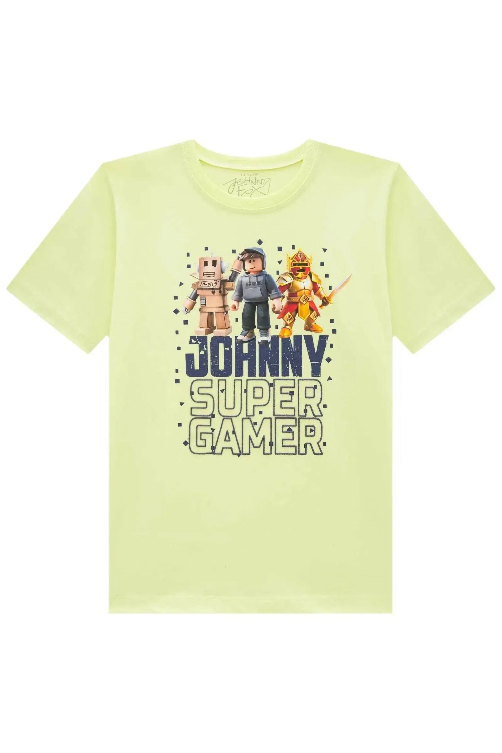 Camiseta Infantil Johnny Fox Super Gamer Verde Algodão