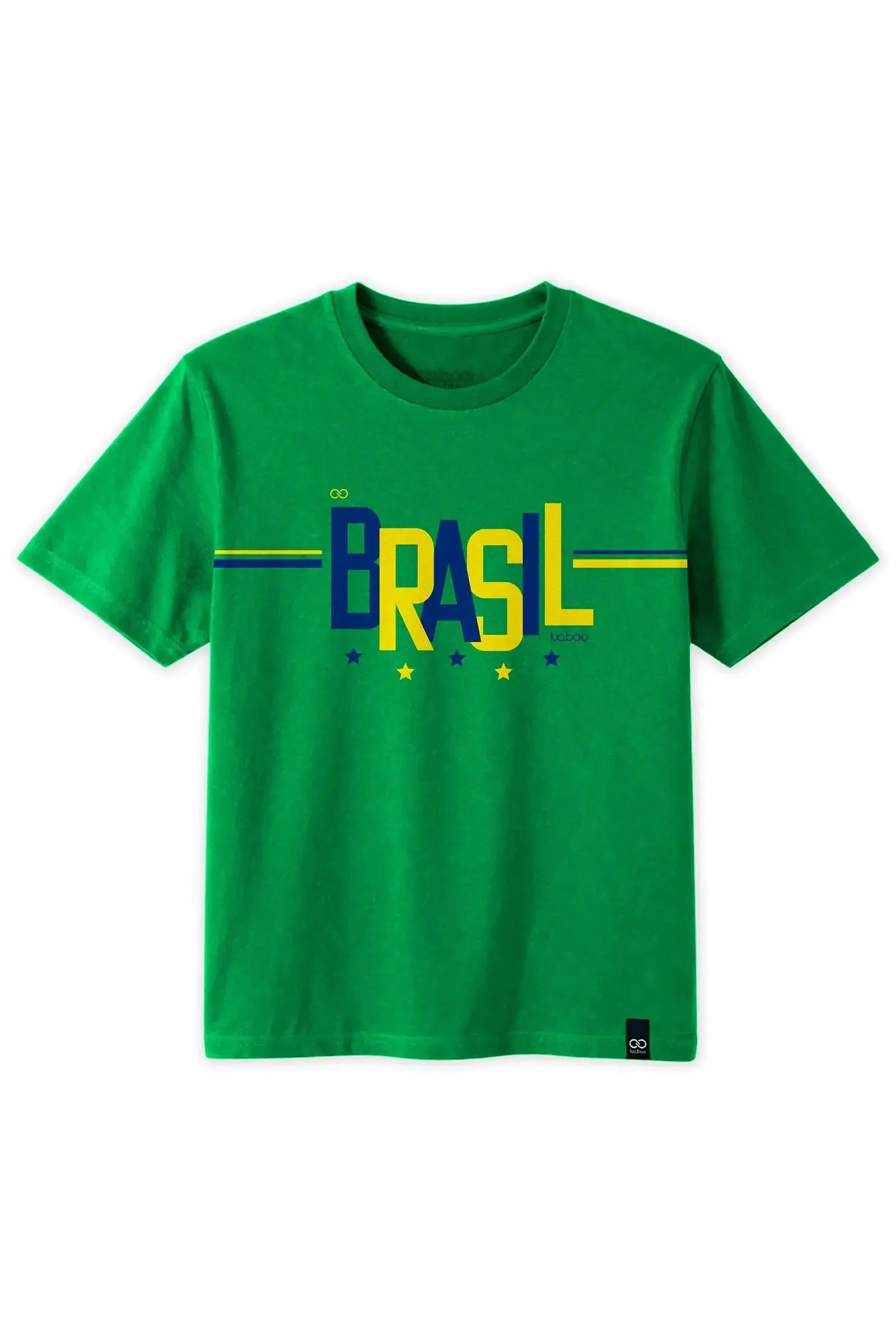 Camiseta em Meia Malha Algodão Prime com Estampa Brasil Moderna e Etiqueta Clip Que Valoriza O Visual. 99769 LucBoo Infantil Menino