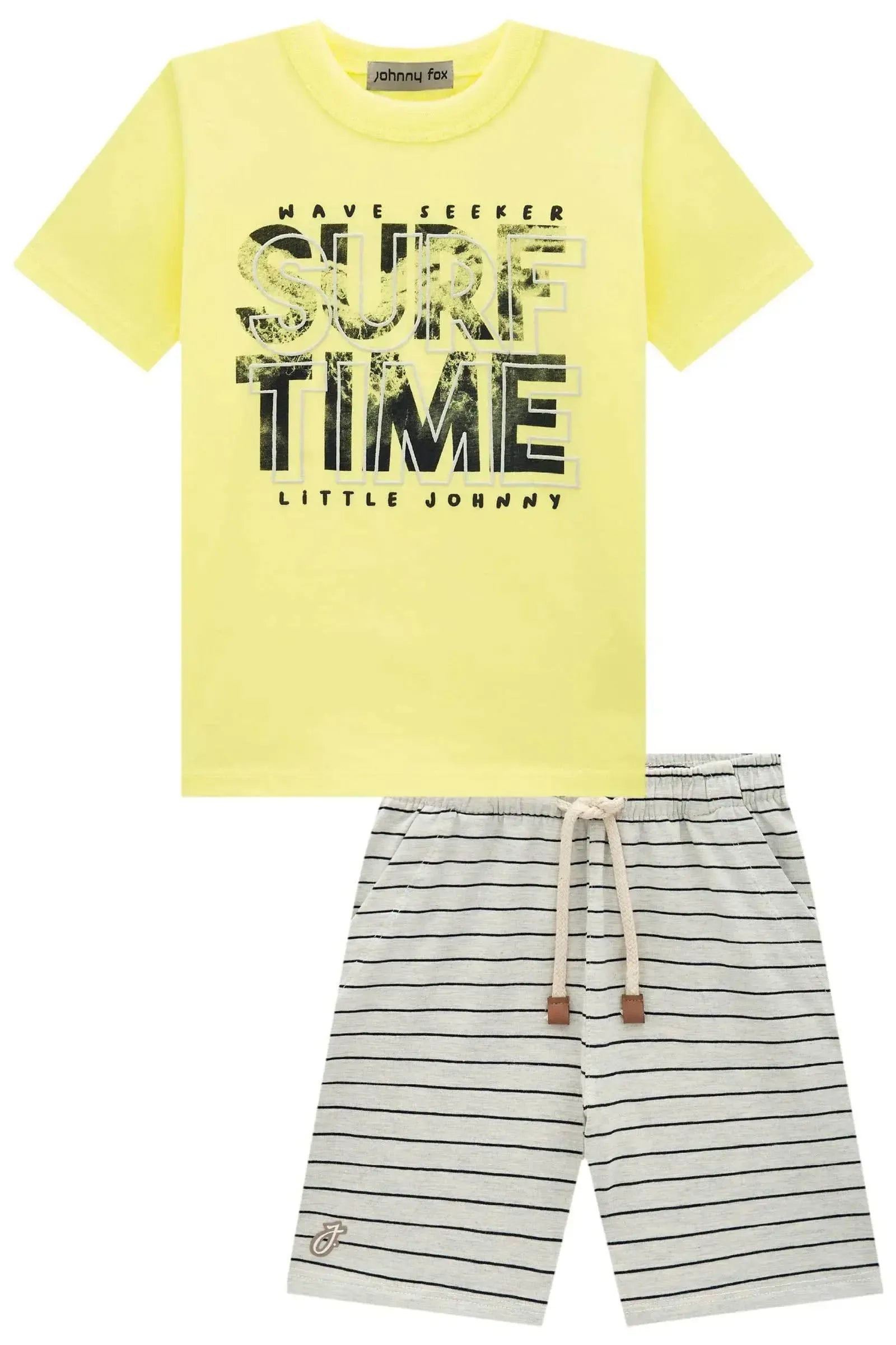 Camiseta em Meia Malha e Bermuda em Cotton Listrado Fio Tinto 84667 Johnny Fox Teen Menino