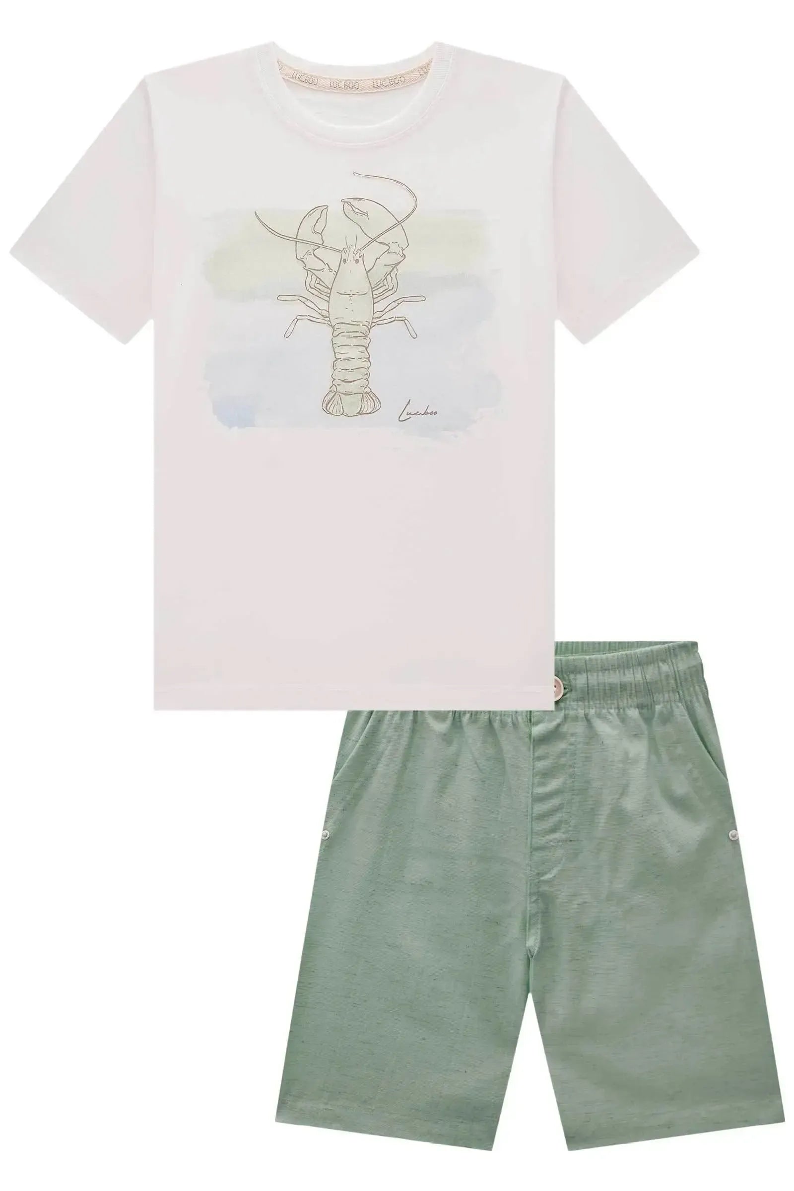 Camiseta em Meia Malha e Bermuda em Linho Santorine com Elastano 83180 LucBoo Infantil Menino
